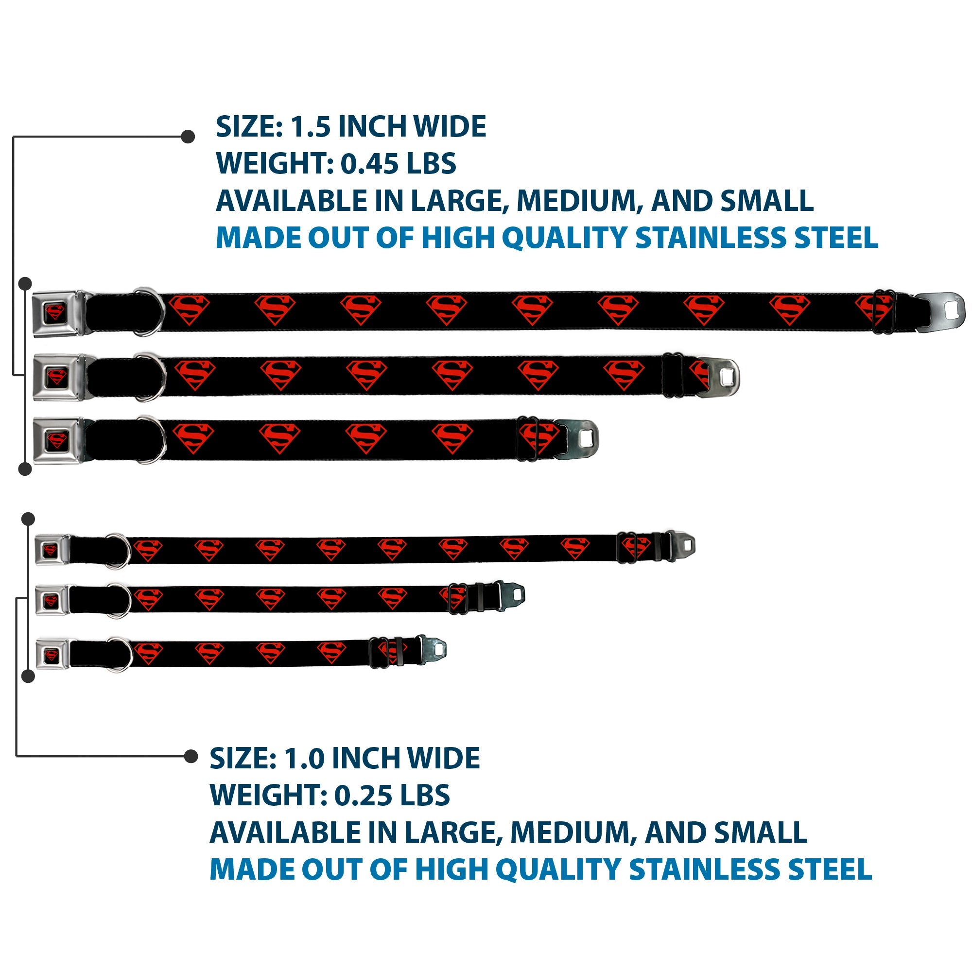 Superboy Shield Black/Red Seatbelt Buckle Collar - Superboy Shield Black/Red
