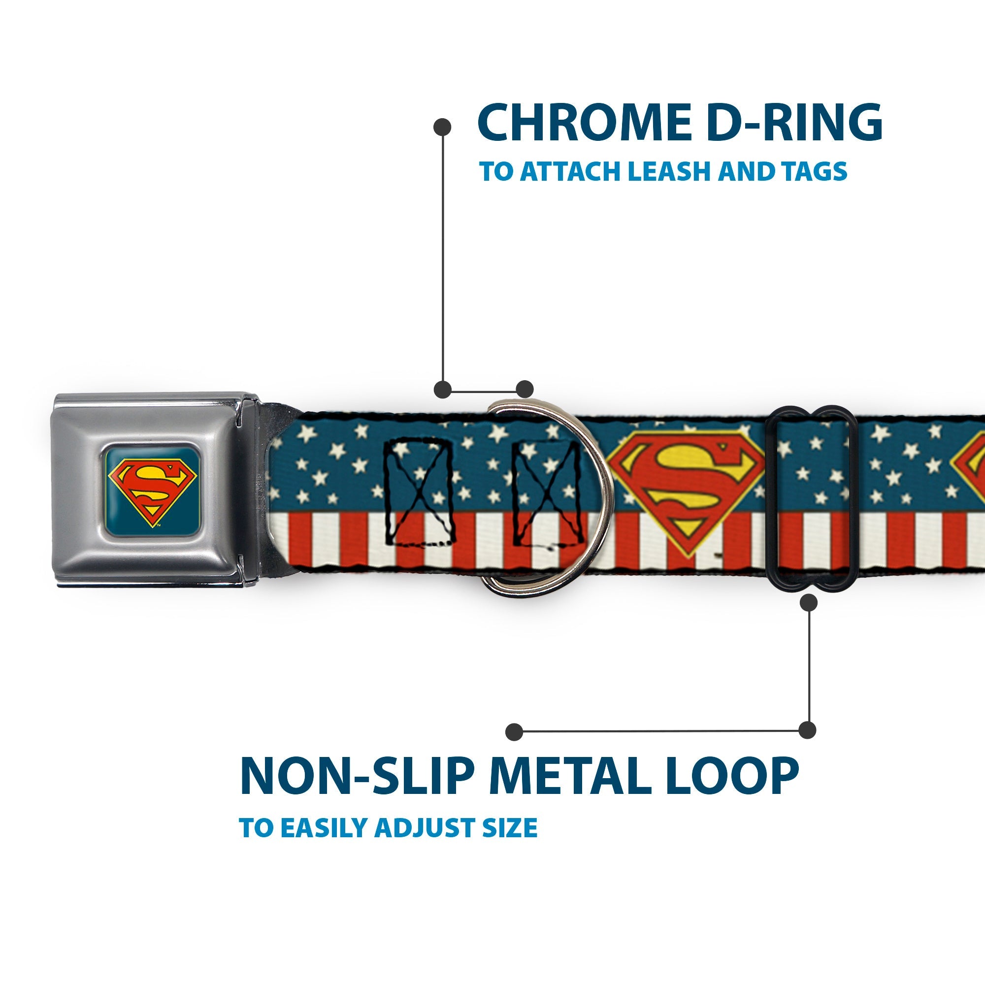 Superman Shield Full Color Americana Blue Seatbelt Buckle Collar - Superman Shield Americana Red/White/Blue/Yellow