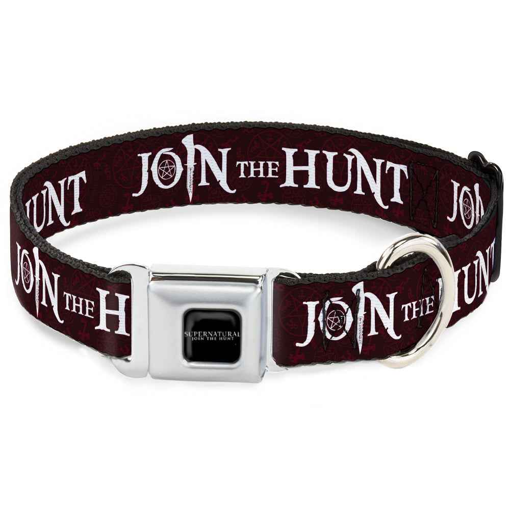 Buckle-Down Supernatural-Join The Hunt Full Color Black/White Seatbelt Buckle Dog Collar - Supernatural Join The Hunt/Symbols Scattered Reds/White