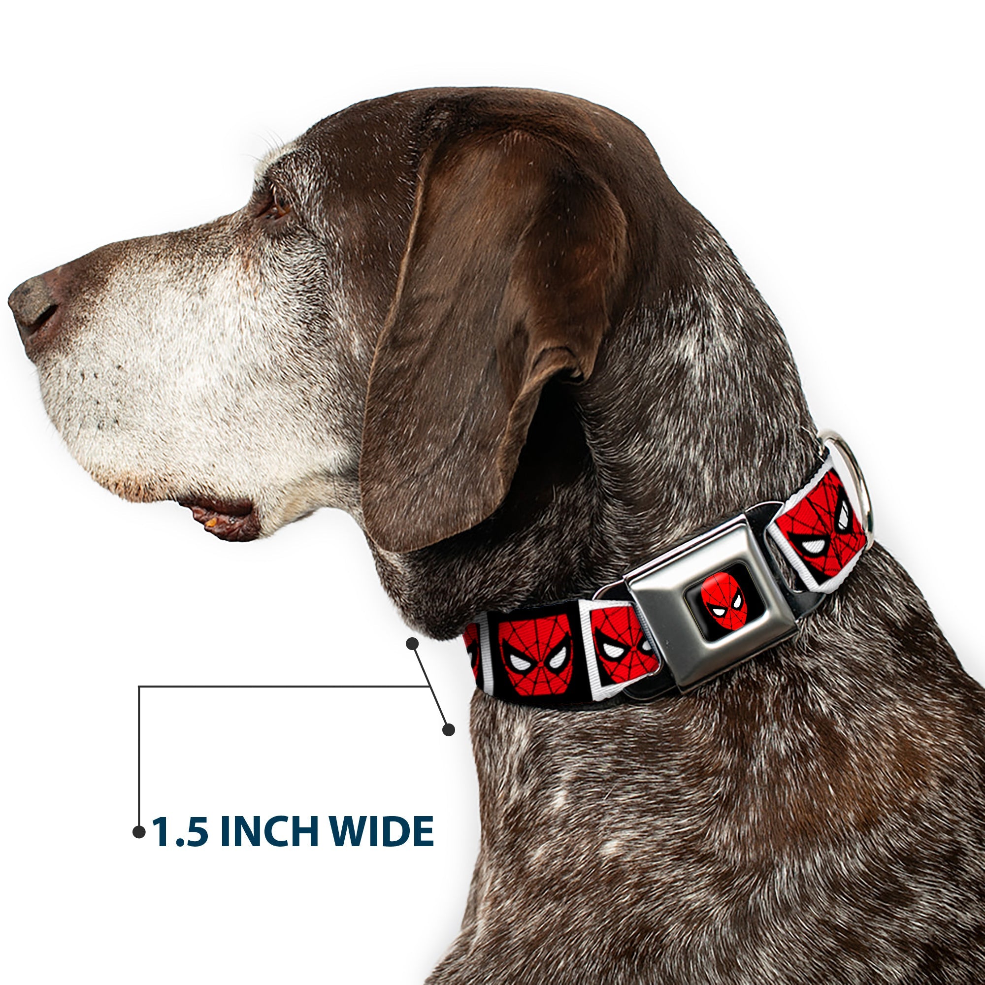 MARVEL UNIVERSE Spider-Man Full Color Seatbelt Buckle Collar - Spider-Man Face Black/White Blocks