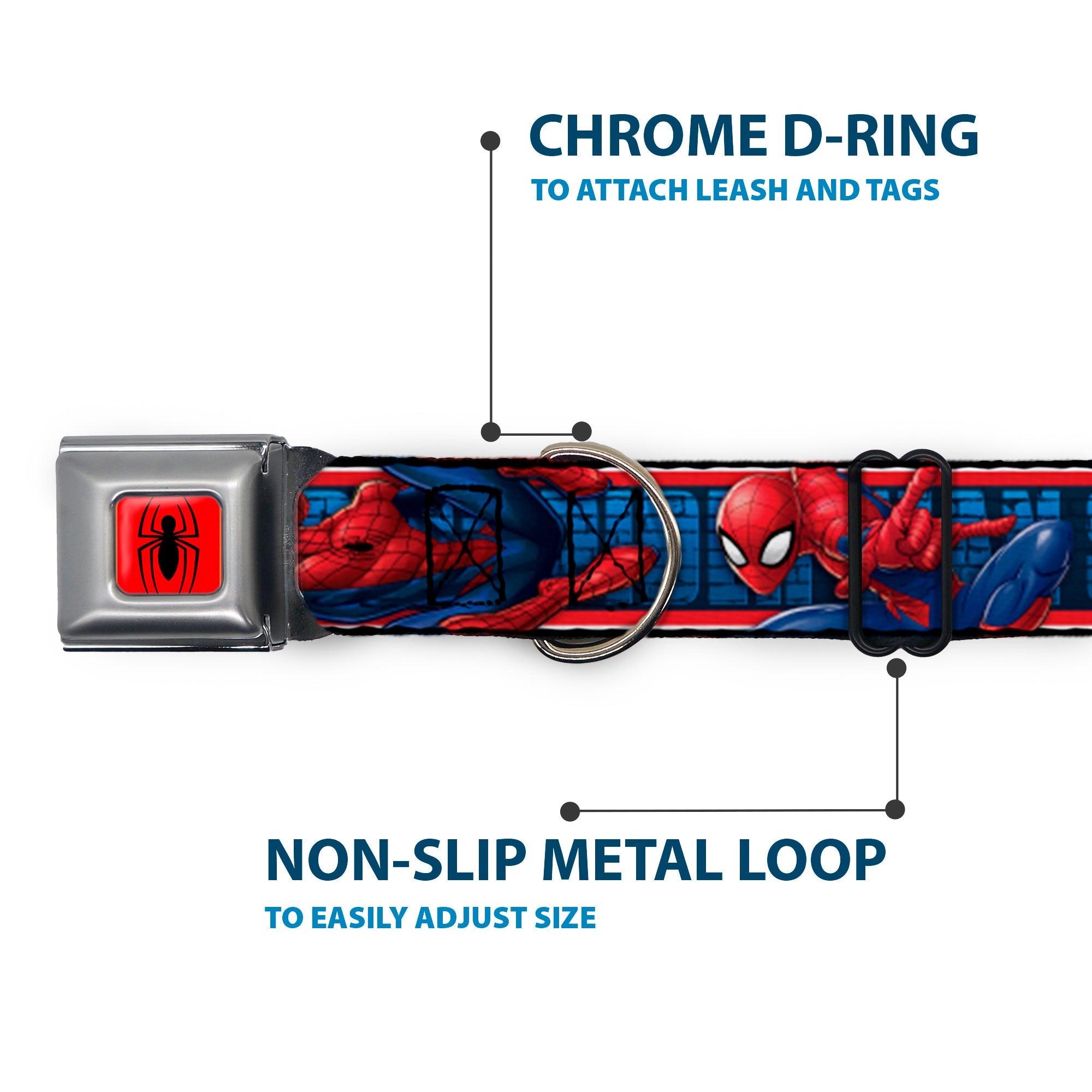 2016 SPIDER-MAN Spider Logo5 Full Color Red Black Seatbelt Buckle Collar - SPIDER-MAN 3-Action Poses/Bricks/Stripe Blues/Red/White