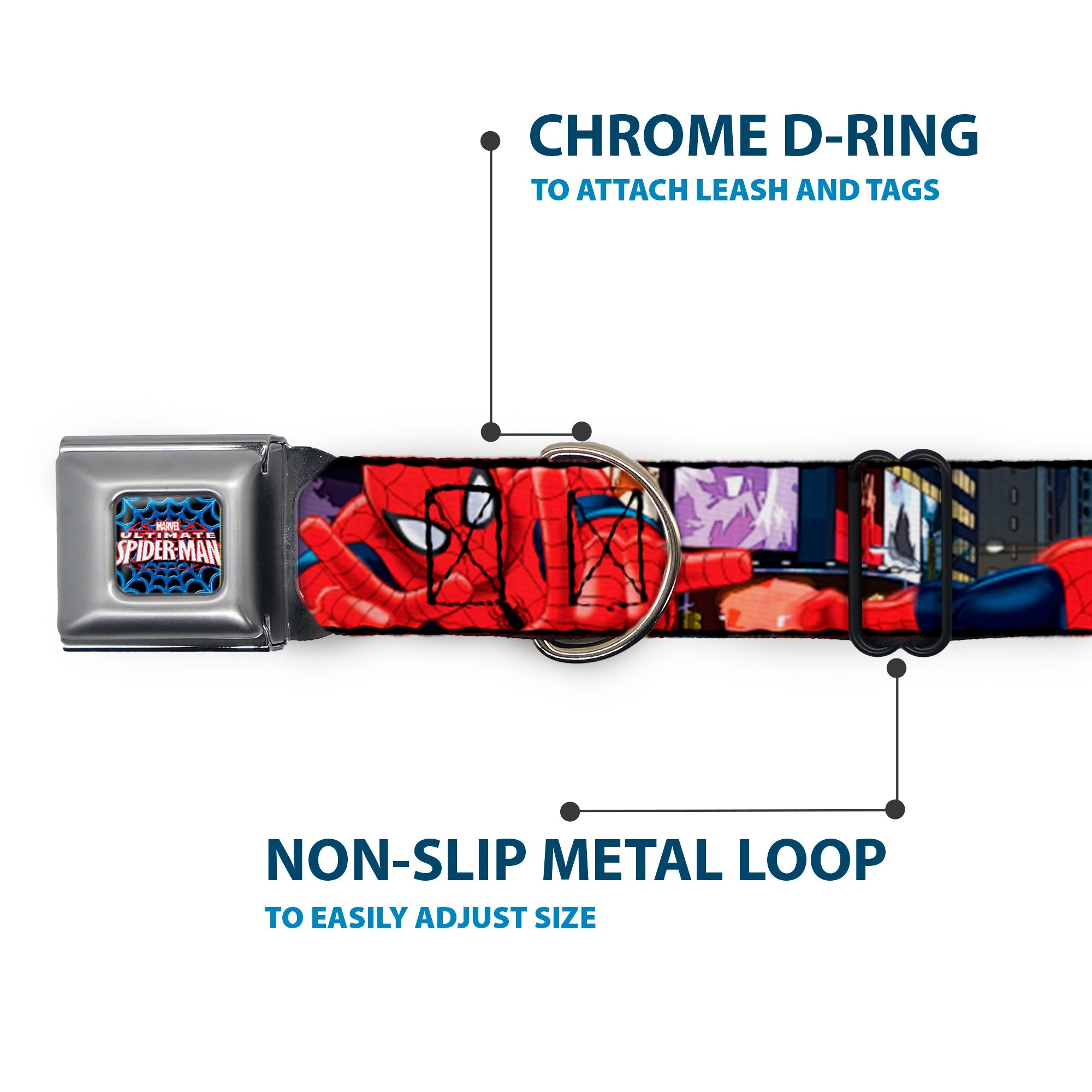 ULTIMATE SPIDER-MAN Ultimate Spider-Man Web Full Color Seatbelt Buckle Collar - THE ULTIMATE SPIDER-MAN Swinging City Poses