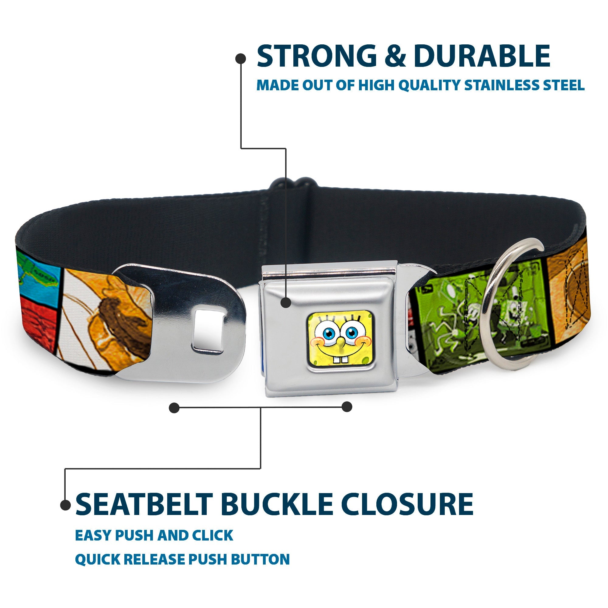 SpongeBob Face CLOSE-UP Seatbelt Buckle Collar - Krusty Krabs Cam Scene Blocks