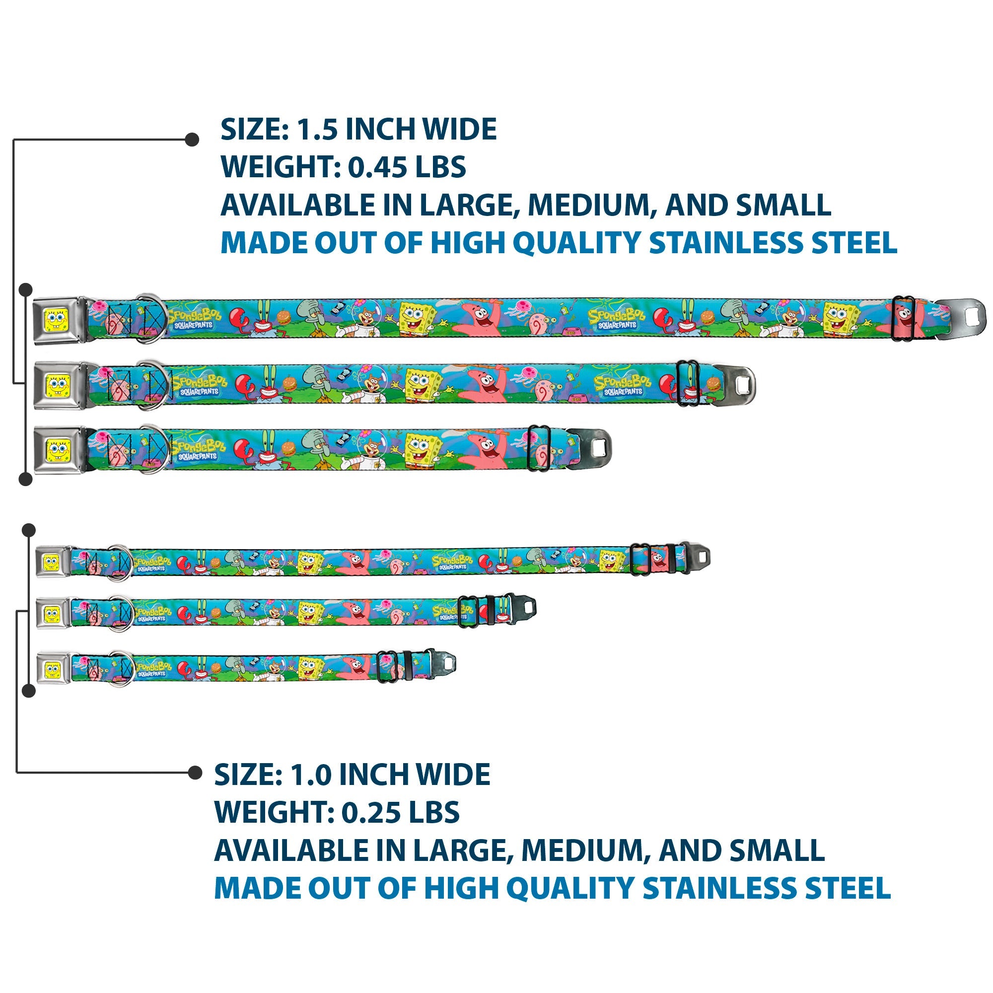 Sponge Bob Face CLOSE-UP Full Color Seatbelt Buckle Collar - SpongeBob and Friends/Logo