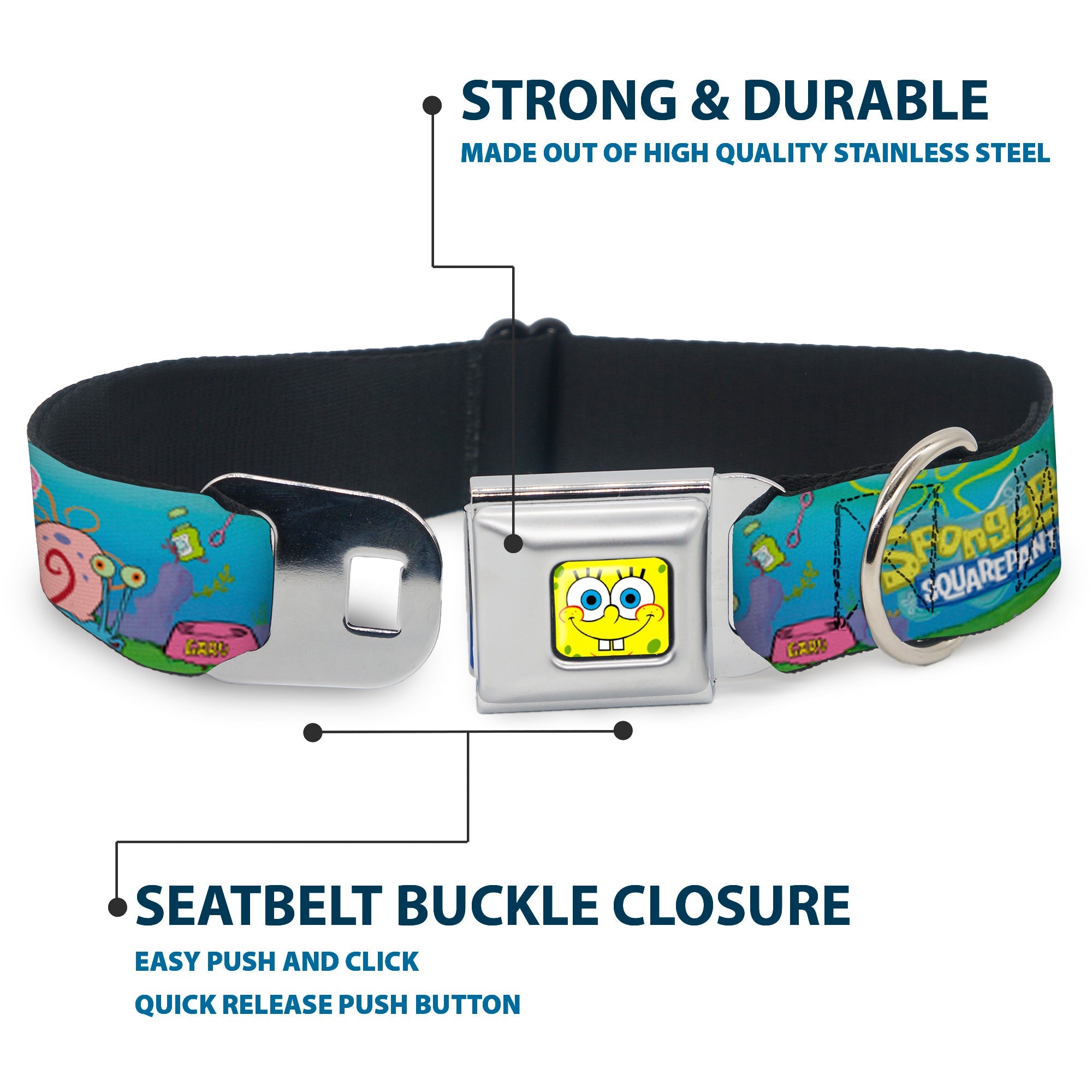 Sponge Bob Face CLOSE-UP Full Color Seatbelt Buckle Collar - SpongeBob and Friends/Logo