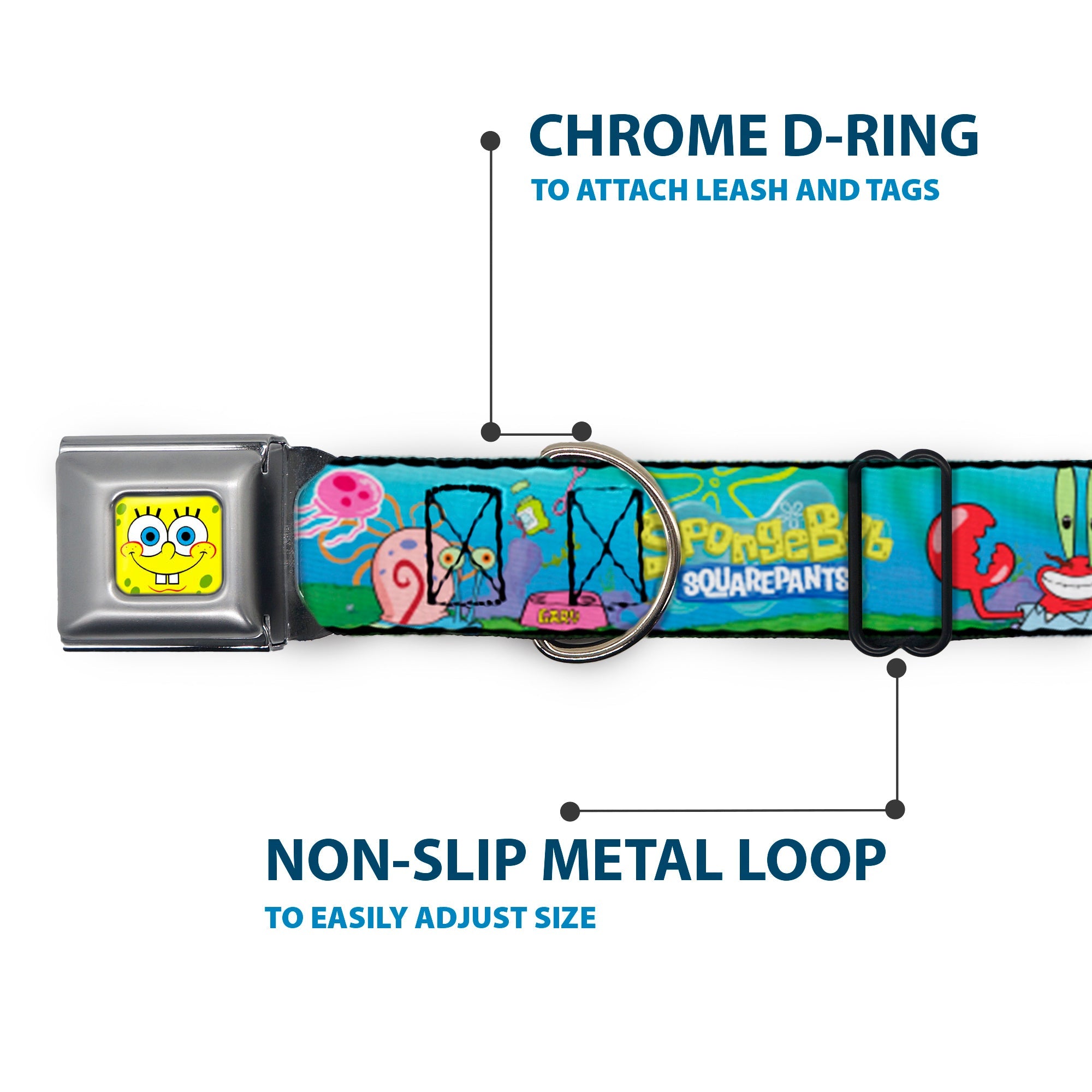 Sponge Bob Face CLOSE-UP Full Color Seatbelt Buckle Collar - SpongeBob and Friends/Logo