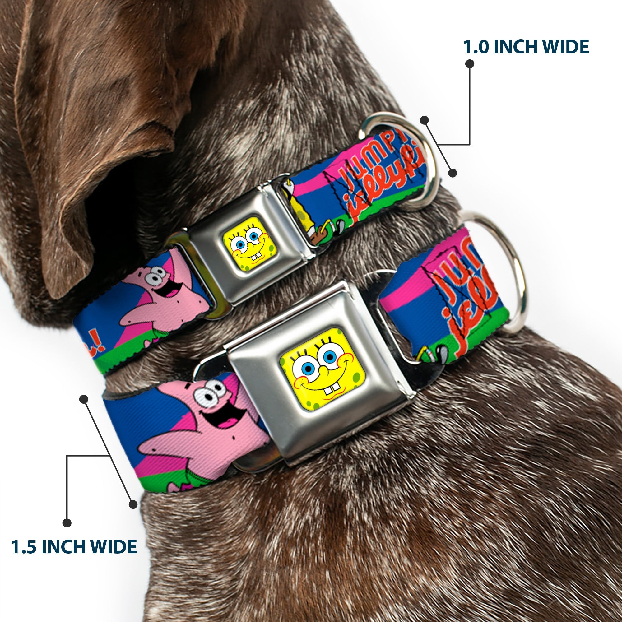 SpongeBob Face CLOSE-UP Full Color Seatbelt Buckle Collar - Nerd SpongeBob & Patrick Starfish Running JUMPIN' JELLYFISH! Multi Color/Red