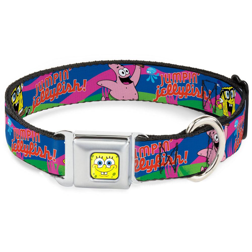 SpongeBob Face CLOSE-UP Full Color Seatbelt Buckle Collar - Nerd SpongeBob & Patrick Starfish Running JUMPIN JELLYFISH! Multi Color/Red
