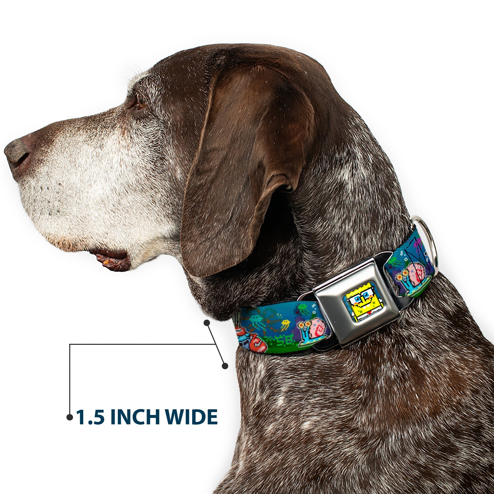 Pixelated SpongeBob Nerd Pose Full Color Blue Seatbelt Buckle Collar - SpongeBob & Friends 8-Bit Scene