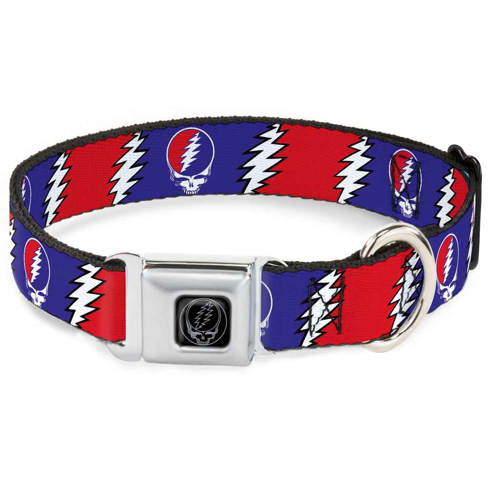 Buckle-Down Steal Your Face Seatbelt Buckle Dog Collar - Steal Your Face w/Lightning Bolt Repeat Red/White/Blue