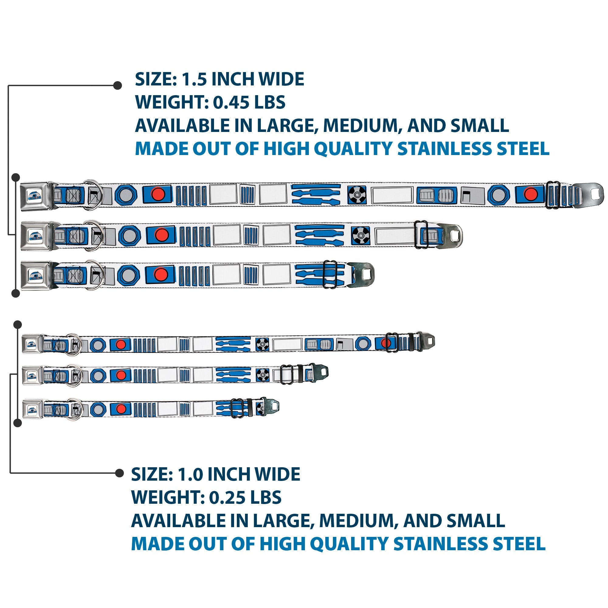 Star Wars R2-D2 Head Full Color White/Black/Blue/Gray/Red Seatbelt Buckle Collar - Star Wars R2-D2 Bounding Parts4 White/Black/Blue/Gray/Red