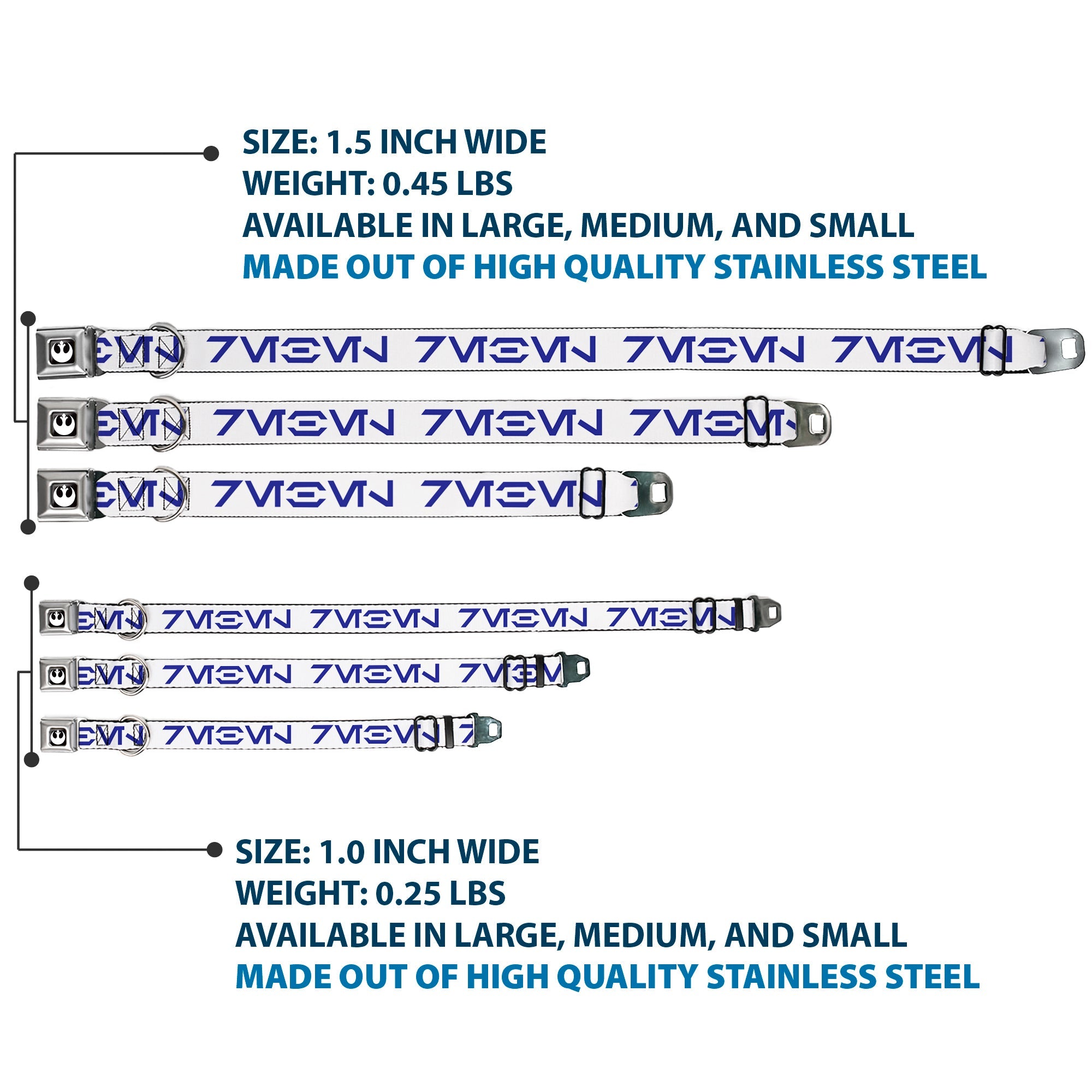Star Wars Rebel Alliance Insignia Full Color Black/White Seatbelt Buckle Collar - Star Wars Aurebesh REBEL White/Blue