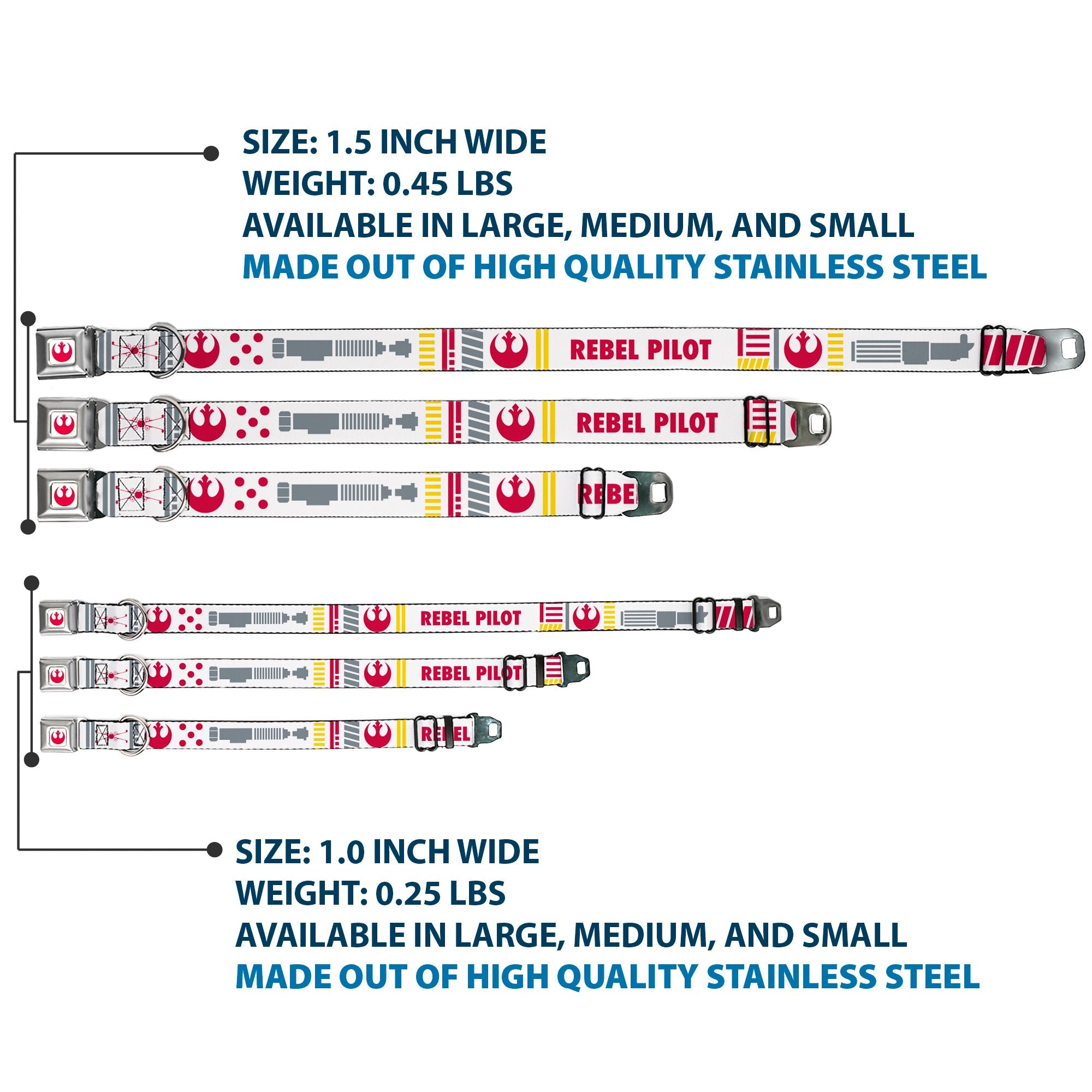 Star Wars Rebel Alliance Insignia Full Color White/Red Seatbelt Buckle Collar - Star Wars REBEL PILOT Rebel Alliance Insignia/Lightsaber/X-Wing Fighter White/Red/Yellow/Gray