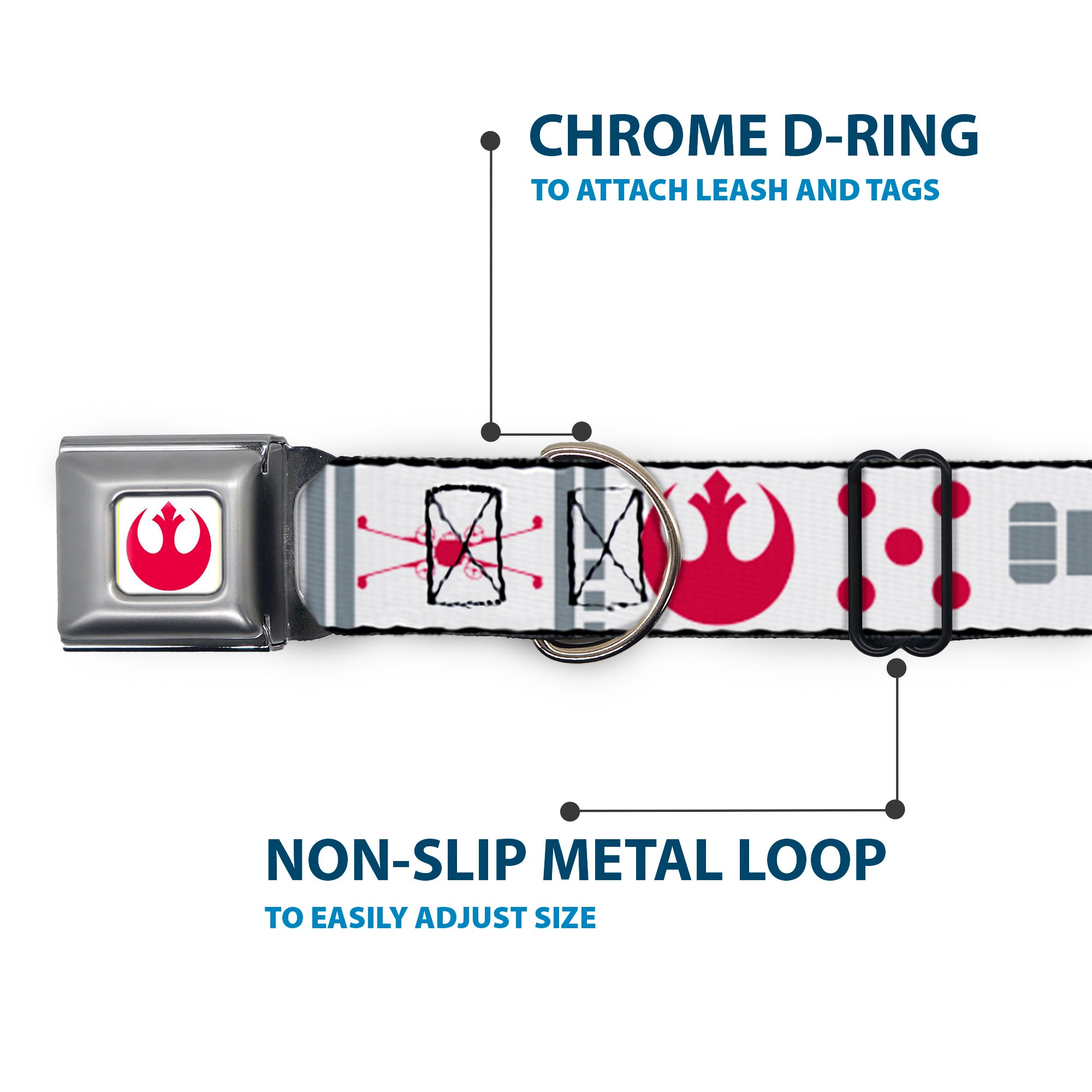 Star Wars Rebel Alliance Insignia Full Color White/Red Seatbelt Buckle Collar - Star Wars REBEL PILOT Rebel Alliance Insignia/Lightsaber/X-Wing Fighter White/Red/Yellow/Gray