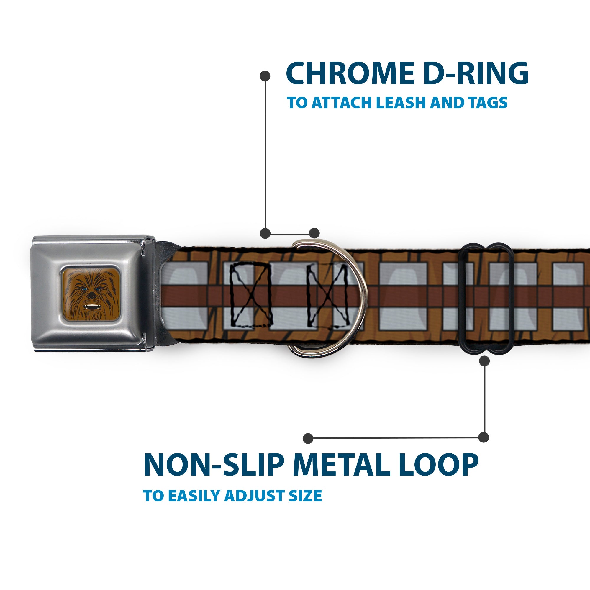 Star Wars Chewbacca Face CLOSE-UP Full Color Brown Seatbelt Buckle Collar - Star Wars Chewbacca Bandolier Bounding Browns/Gray