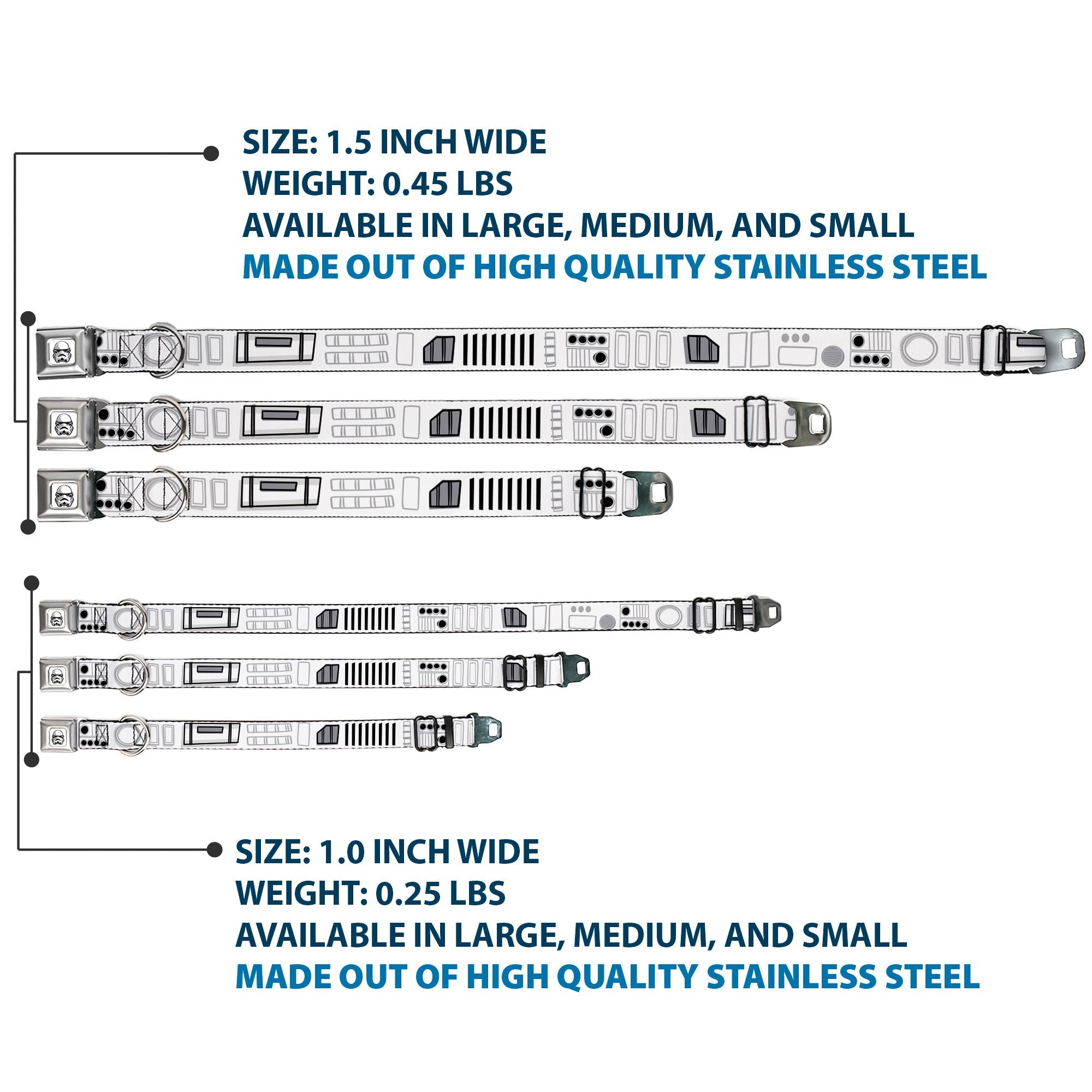 Star Wars Stormtrooper Face Full Color White/Black/Grays Seatbelt Buckle Collar - Star Wars Stormtroopers Utility Belt2 Bounding White/Grays/Black