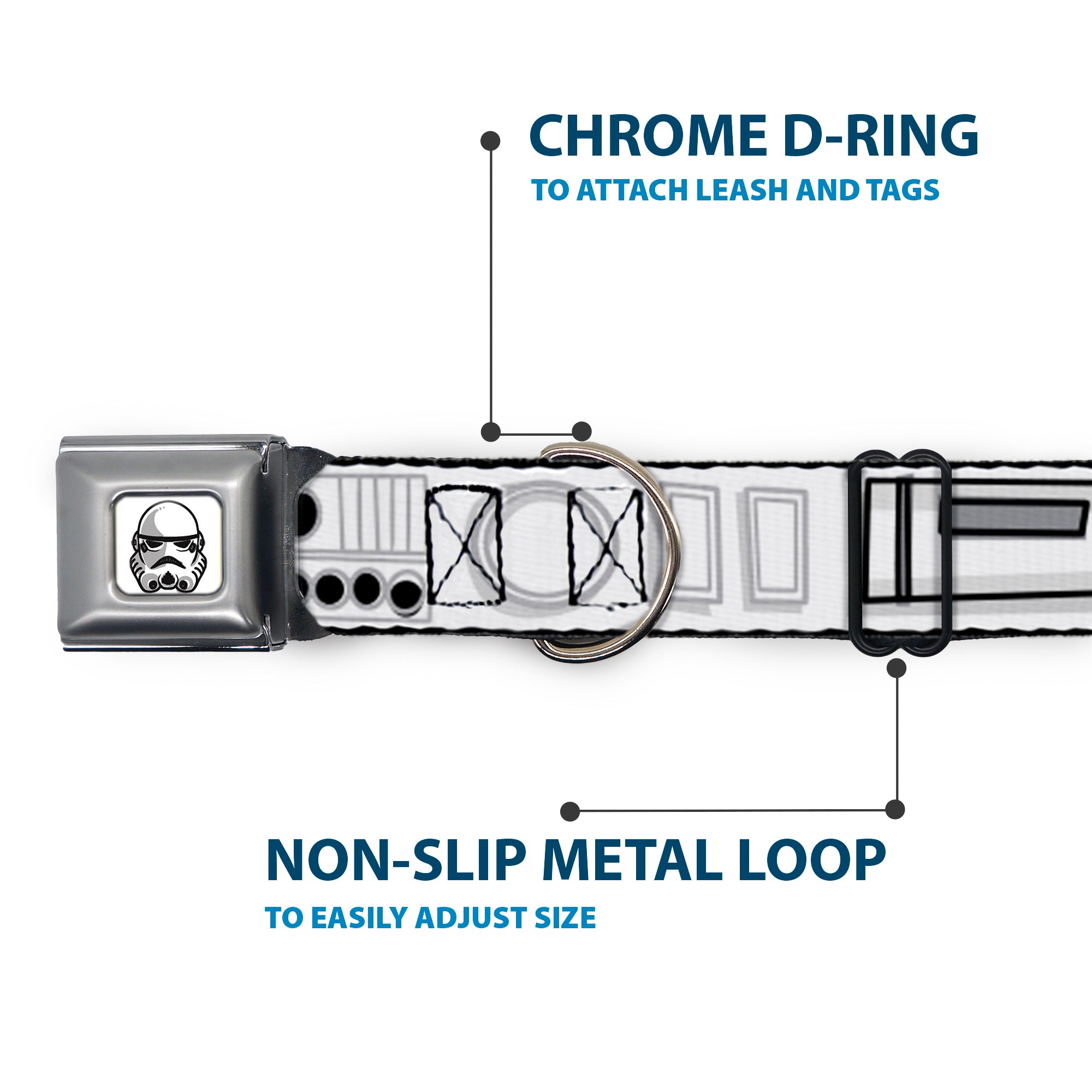 Star Wars Stormtrooper Face Full Color White/Black/Grays Seatbelt Buckle Collar - Star Wars Stormtroopers Utility Belt2 Bounding White/Grays/Black