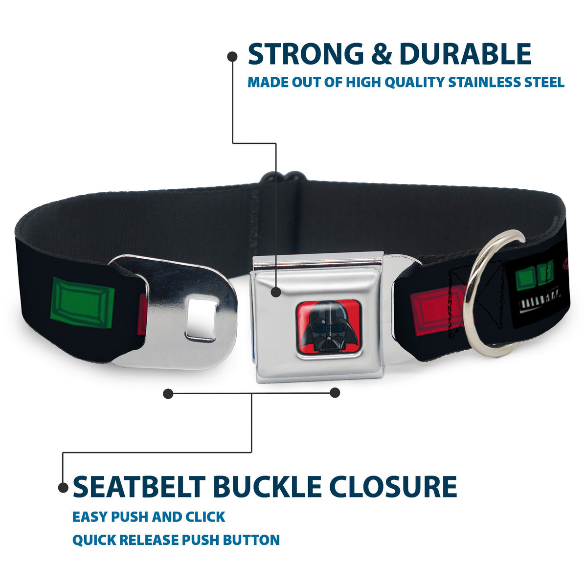 Star Wars Darth Vader Face Full Color Red Seatbelt Buckle Collar - Star Wars Darth Vader Utility Belt Bounding3 Black/Grays/Reds/Greens