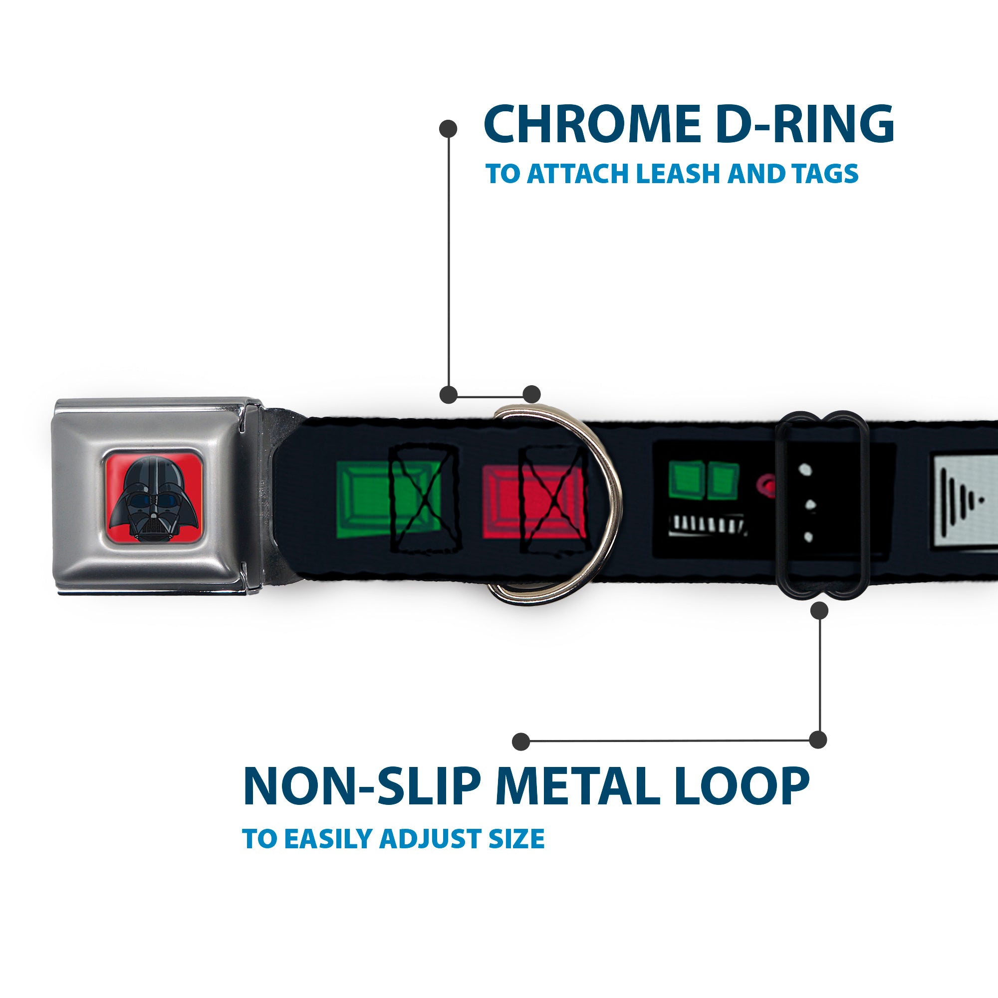 Star Wars Darth Vader Face Full Color Red Seatbelt Buckle Collar - Star Wars Darth Vader Utility Belt Bounding3 Black/Grays/Reds/Greens
