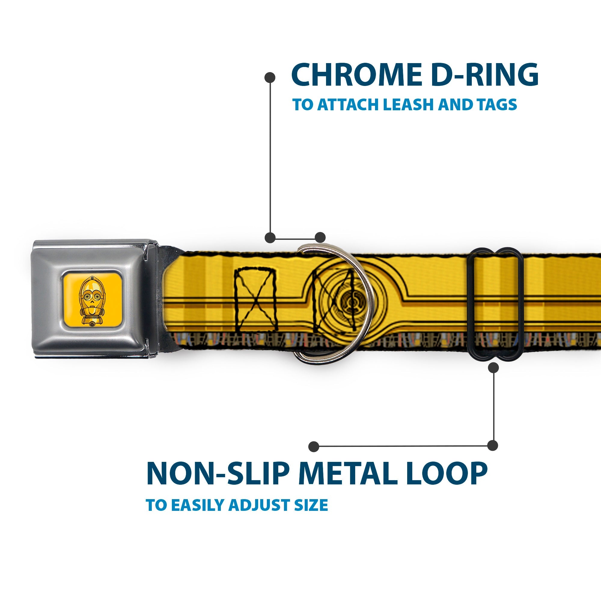 C3-PO Face Full Color Yellows/Black Seatbelt Buckle Collar - Star Wars C3-PO Wires Bounding2 Yellows/Black/Multi Color