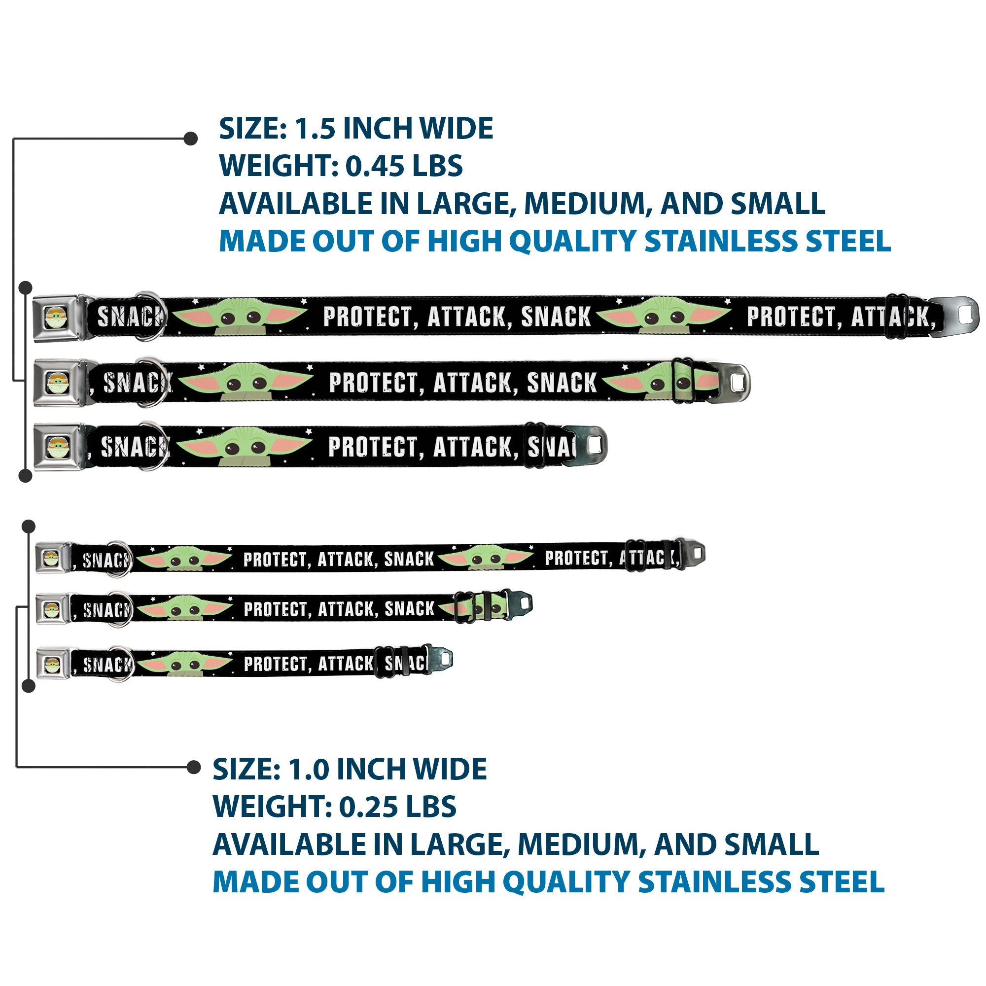 Star Wars The Child Chibi Pod Pose Full Color Black Seatbelt Buckle Collar - Star Wars The Child Chibi Face PROTECT ATTACK SNACK Black/White