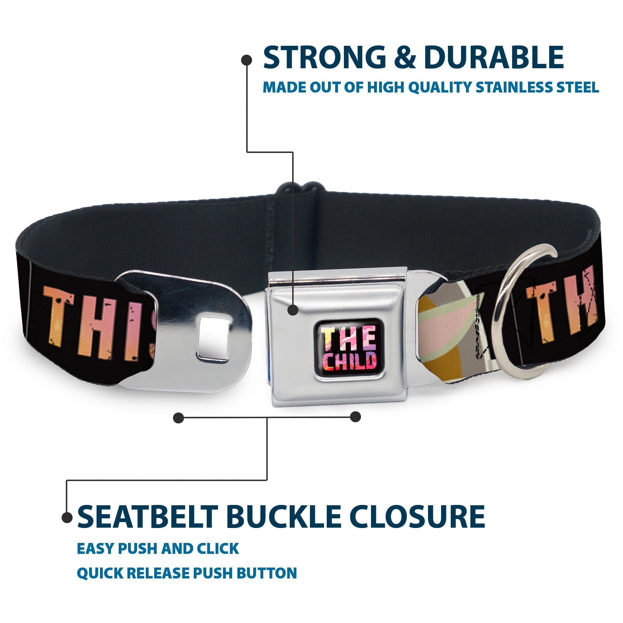 Star Wars THE CHILD Text Full Color Full Color Black/Multi Color Seatbelt Buckle Collar - Star Wars The Child Chibi Pod Pose THIS IS THE WAY Black/Multi Color