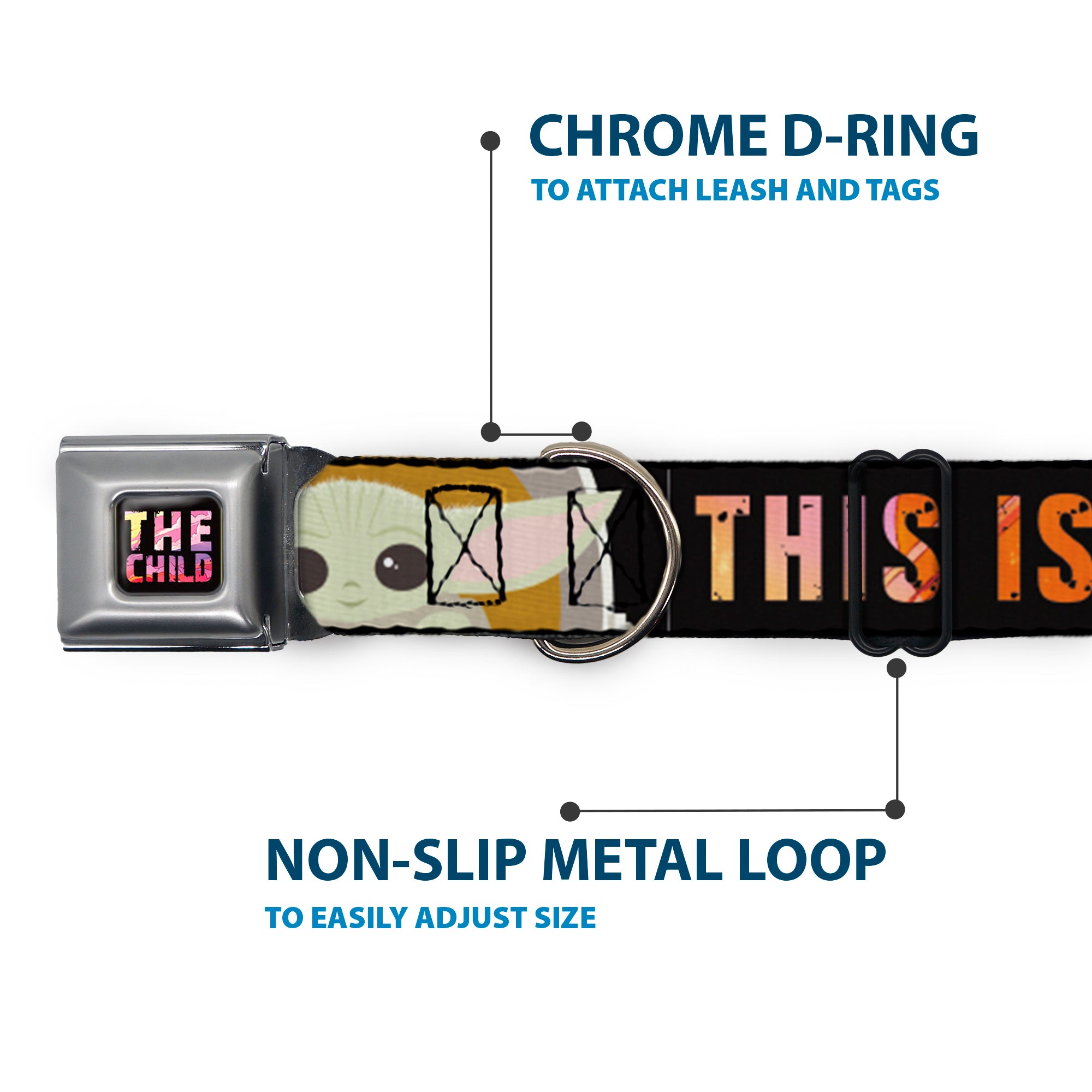 Star Wars THE CHILD Text Full Color Full Color Black/Multi Color Seatbelt Buckle Collar - Star Wars The Child Chibi Pod Pose THIS IS THE WAY Black/Multi Color