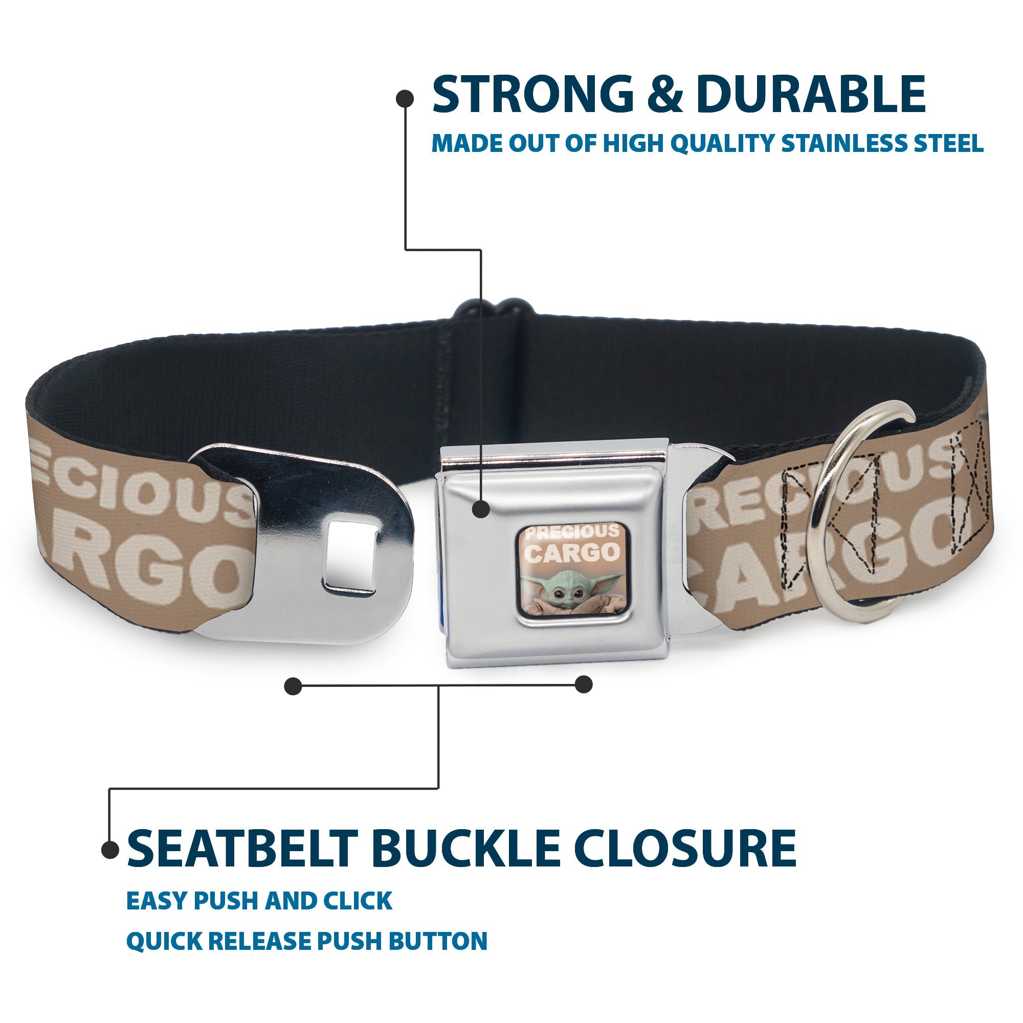 Star Wars The Child Sitting Pose PRECIOUS CARGO CLOSE-UP Full Color Tan/White Seatbelt Buckle Collar - Star Wars The Child Sitting Pose PRECIOUS CARGO Tan/White