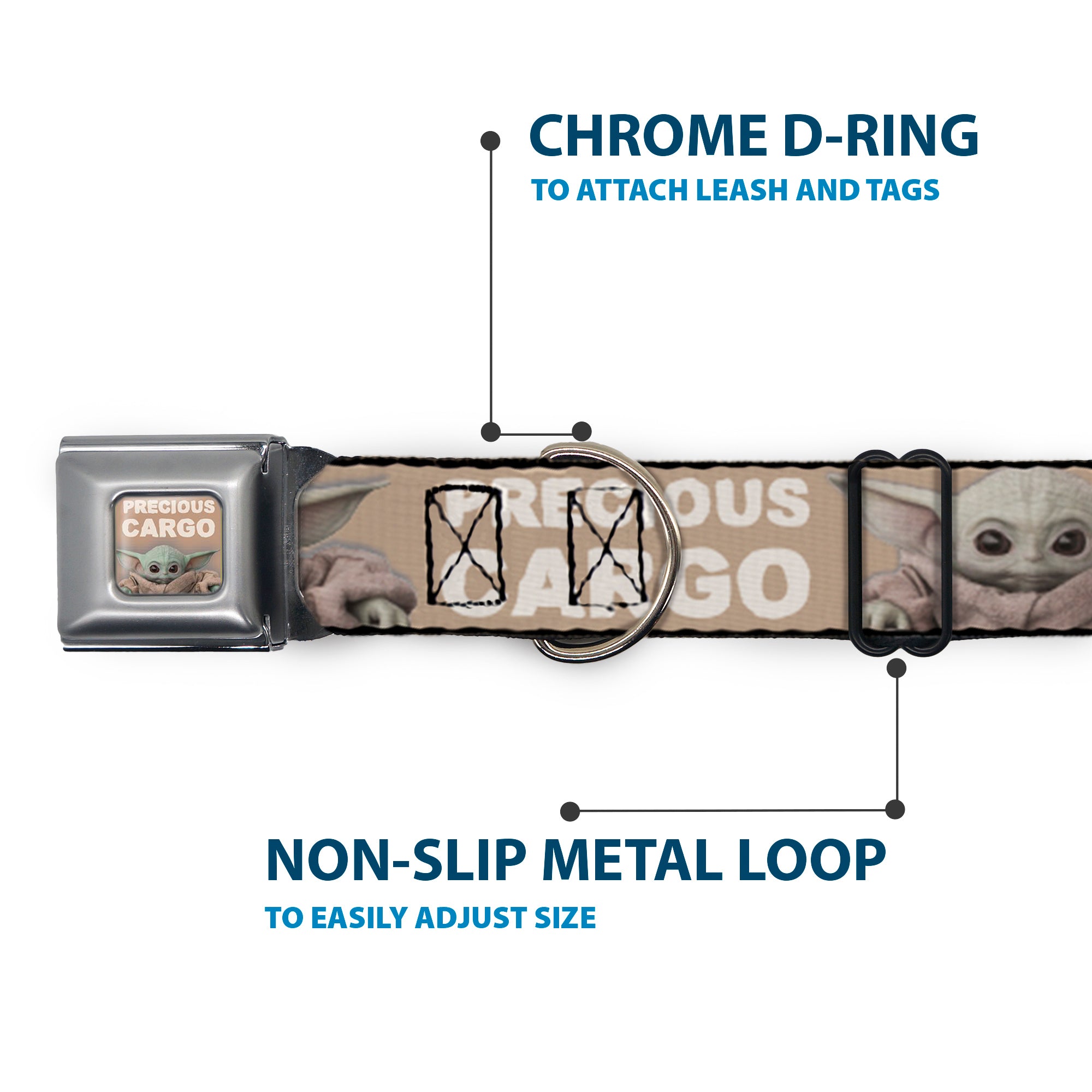 Star Wars The Child Sitting Pose PRECIOUS CARGO CLOSE-UP Full Color Tan/White Seatbelt Buckle Collar - Star Wars The Child Sitting Pose PRECIOUS CARGO Tan/White