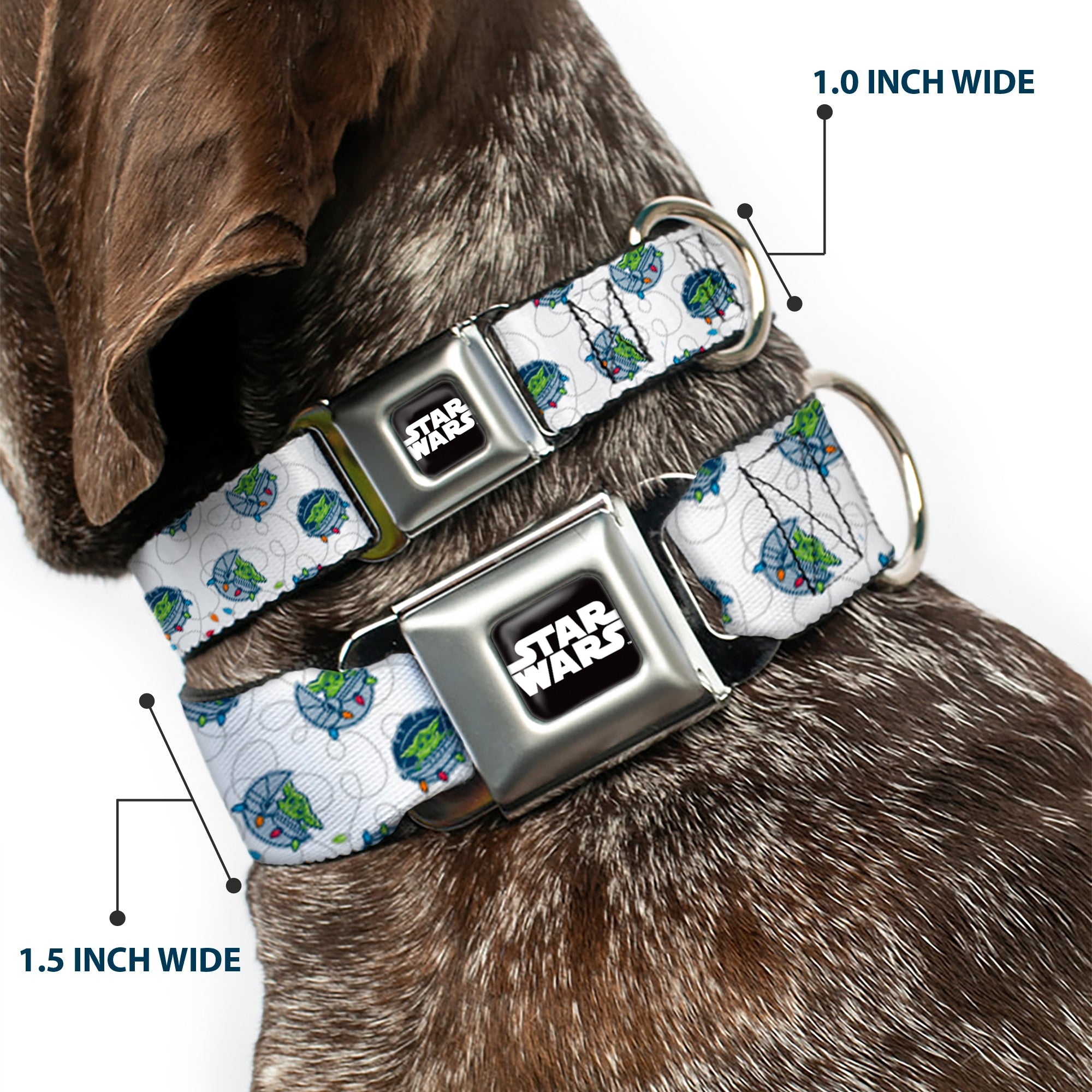 STAR WARS Logo Black/White Seatbelt Buckle Collar - Star Wars The Child Holiday Carriage Pod Scattered White/Gray