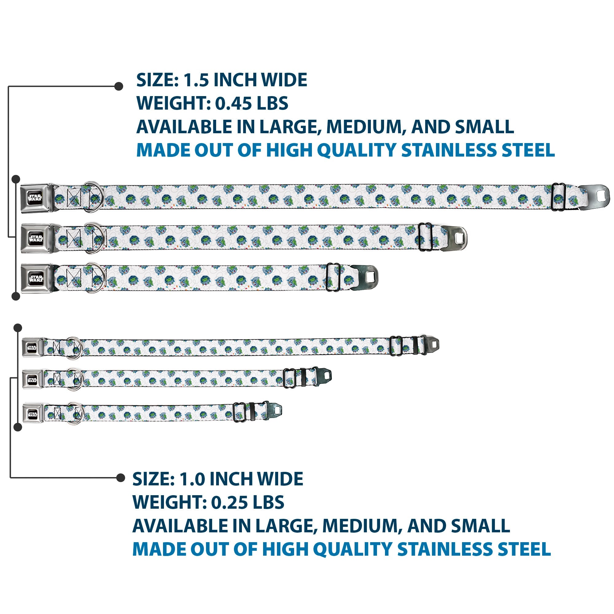 STAR WARS Logo Black/White Seatbelt Buckle Collar - Star Wars The Child Holiday Carriage Pod Scattered White/Gray