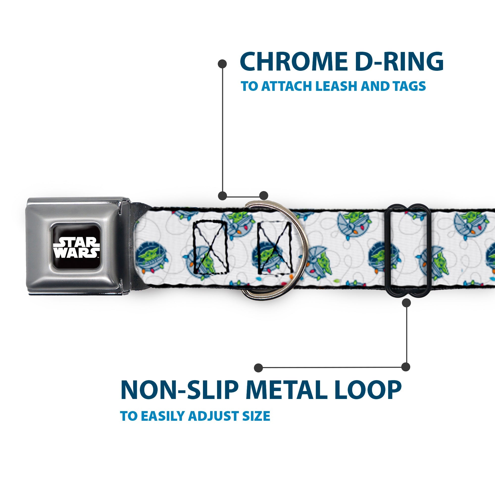 STAR WARS Logo Black/White Seatbelt Buckle Collar - Star Wars The Child Holiday Carriage Pod Scattered White/Gray