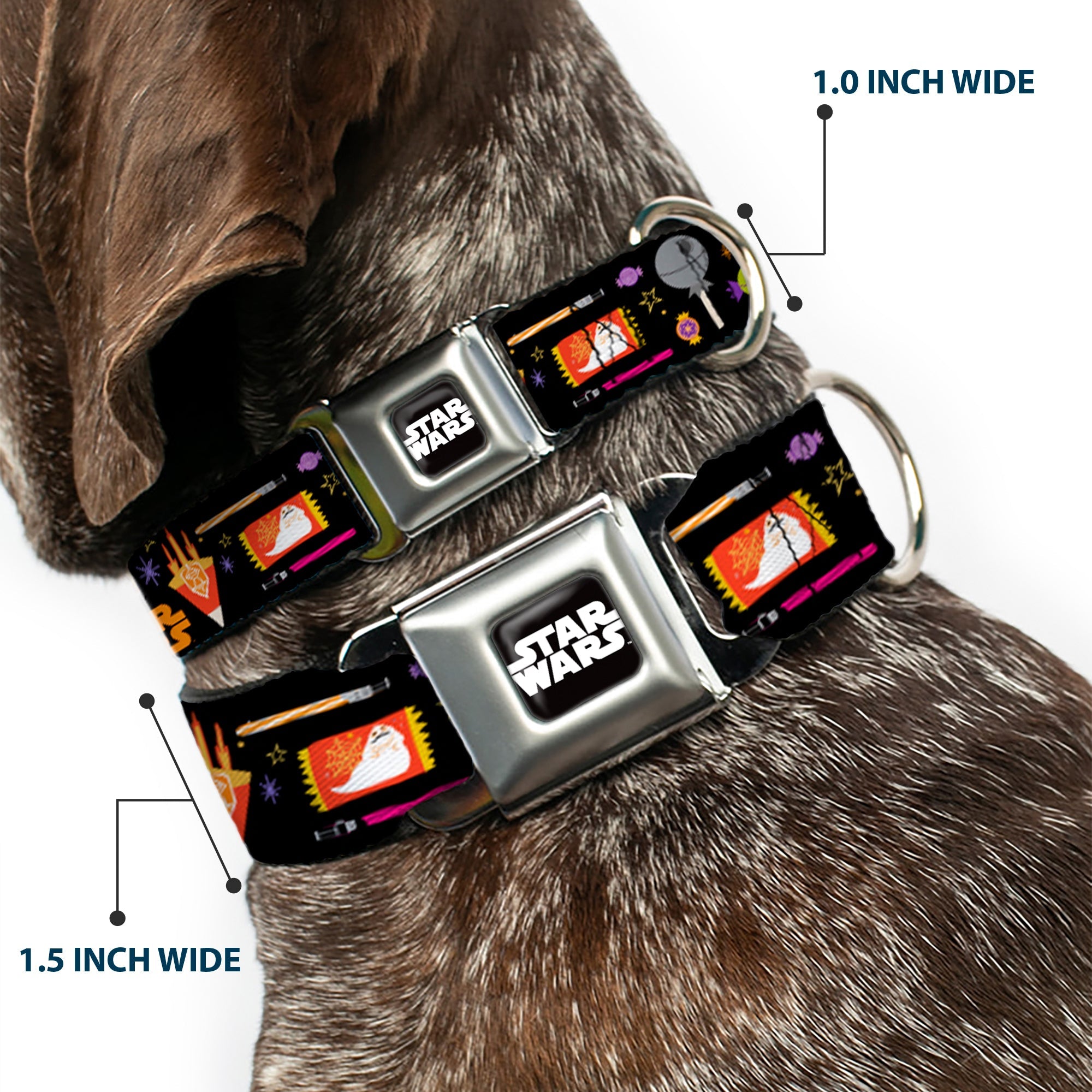 STAR WARS Logo Black/White Seatbelt Buckle Collar - Star Wars Festive Candy Icons Collage Black/Multi Color