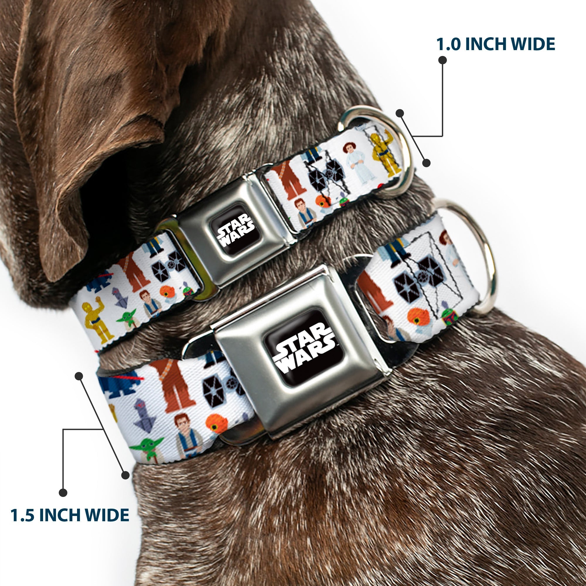 STAR WARS Logo Full Color Black/White Seatbelt Buckle Collar - Star Wars Classic Characters and Icons Collage White