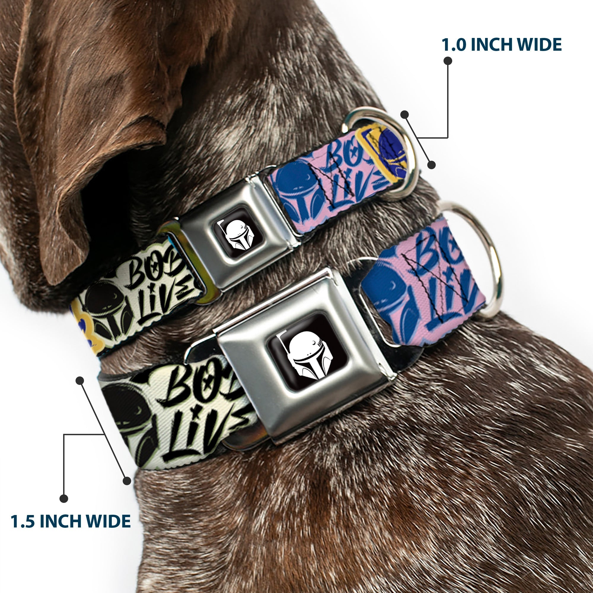 Star Wars Boba Fett Helmet Logo Full Color Black/White Seatbelt Buckle Collar - Boba Fett BOBA LIVES Graffiti Stacked Multi Color