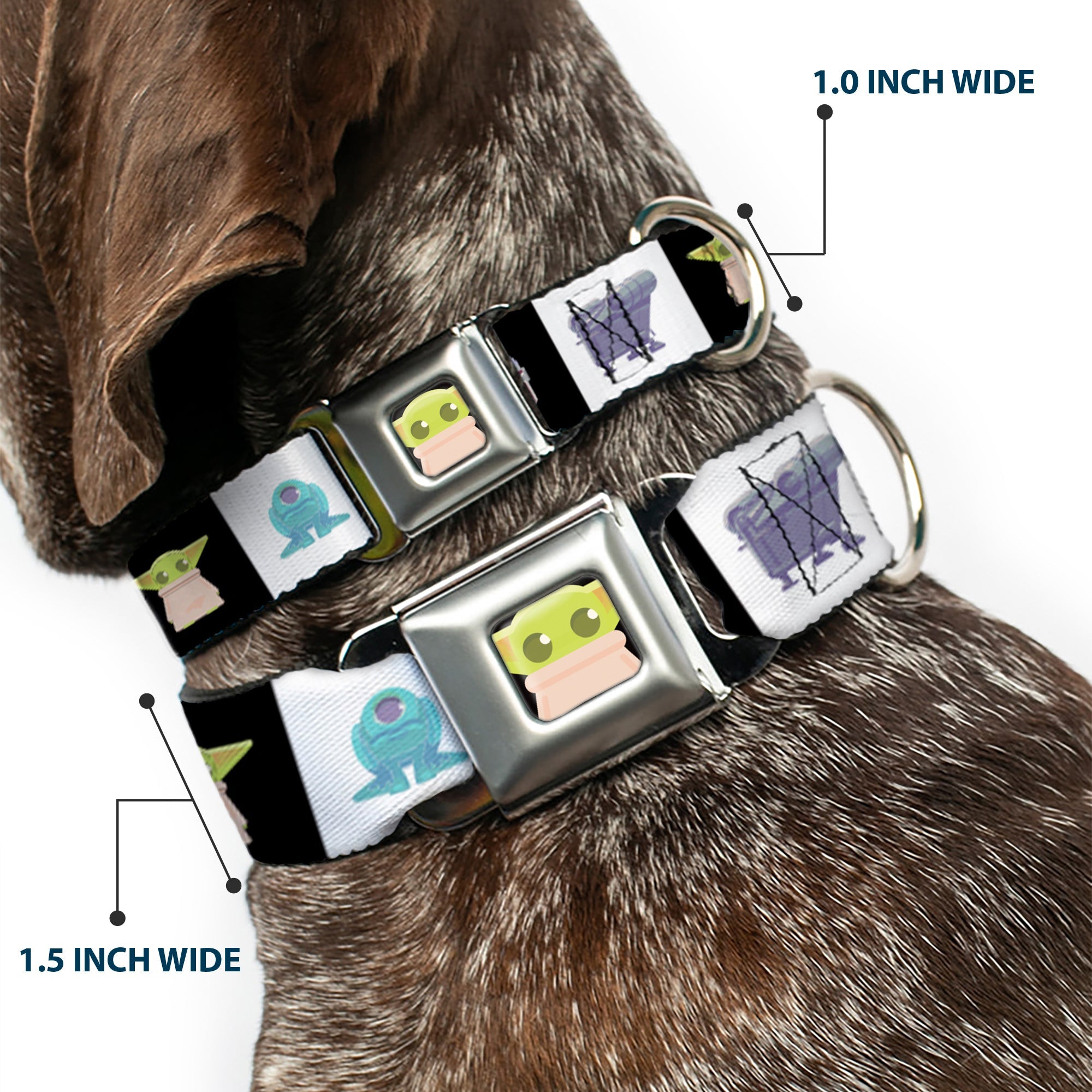 Star Wars Grogu Face Close-Up Full Color Black Seatbelt Buckle Collar - Star Wars Mandalorian 4-Character Pose Blocks