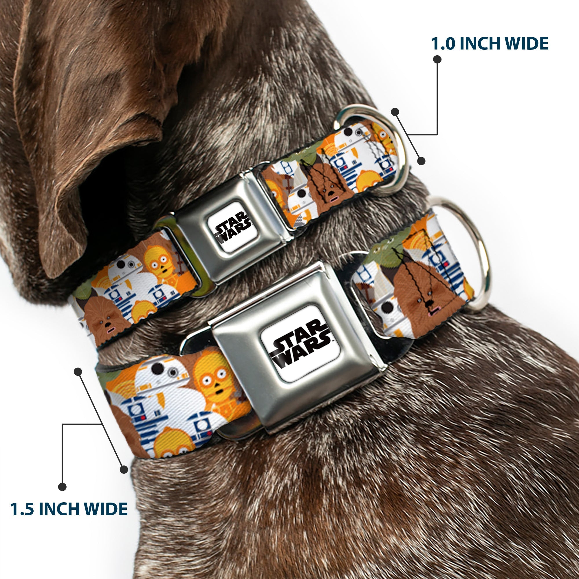 STAR WARS Logo Full Color White/Black Seatbelt Buckle Collar - Star Wars 5-Character Poses Stacked