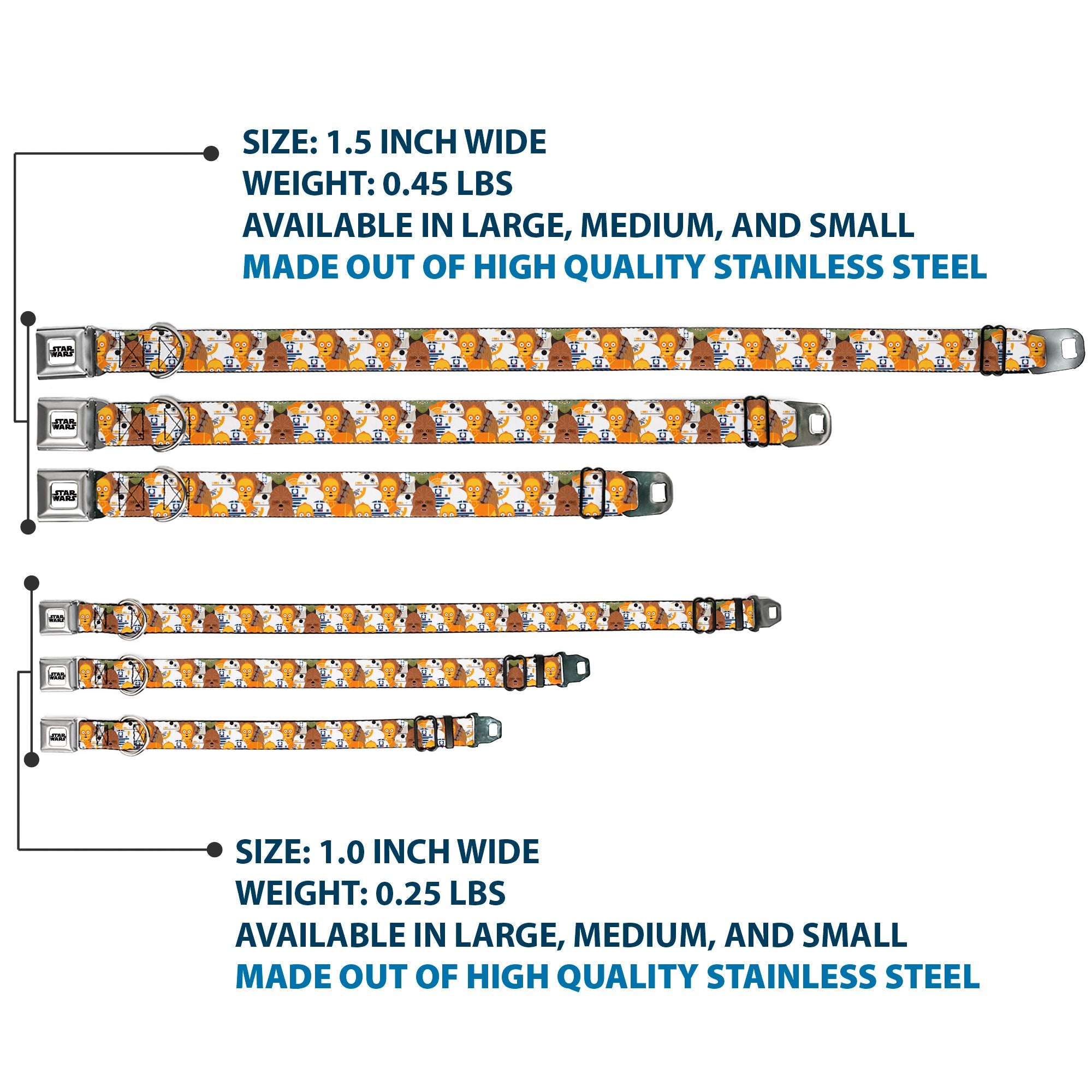 STAR WARS Logo Full Color White/Black Seatbelt Buckle Collar - Star Wars 5-Character Poses Stacked