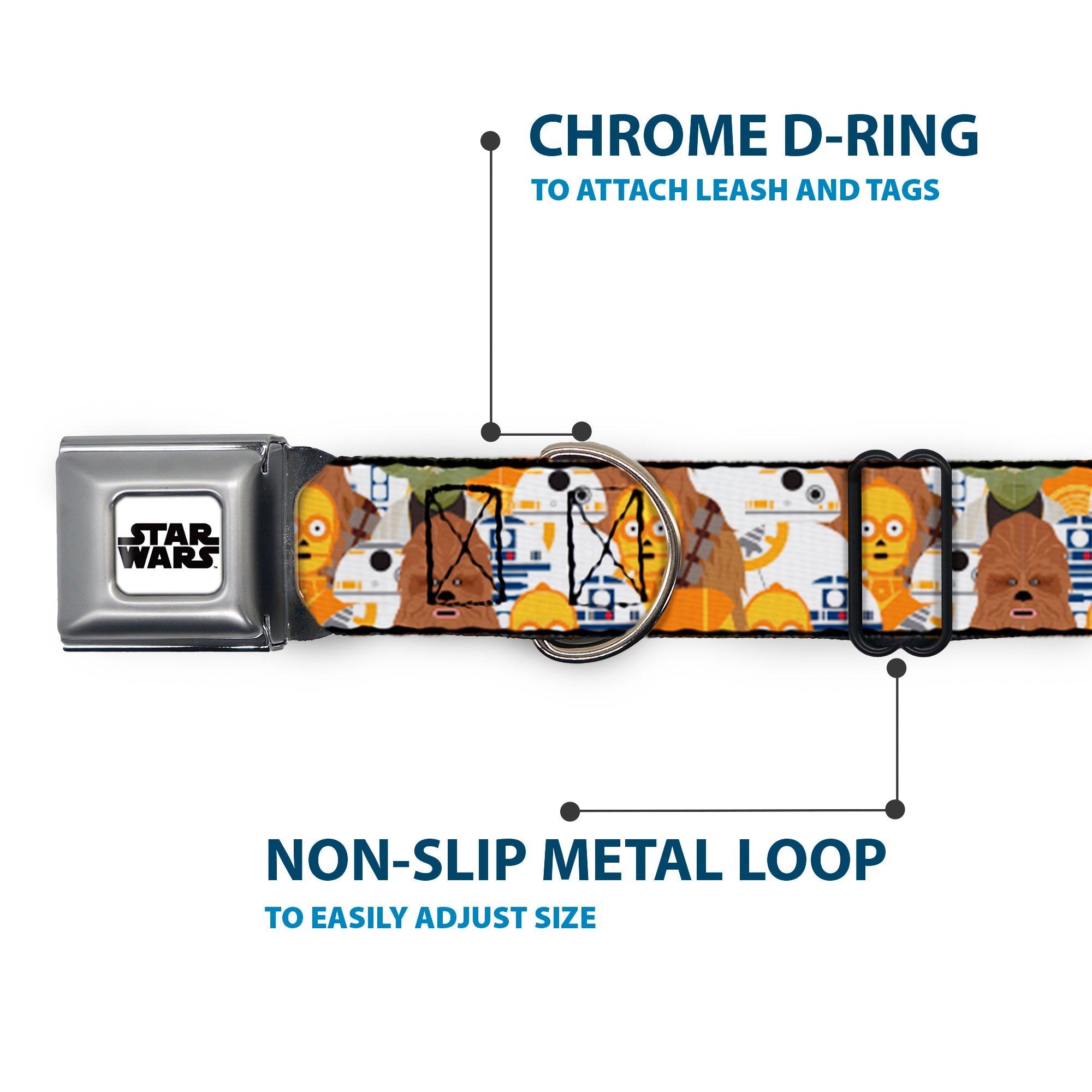 STAR WARS Logo Full Color White/Black Seatbelt Buckle Collar - Star Wars 5-Character Poses Stacked