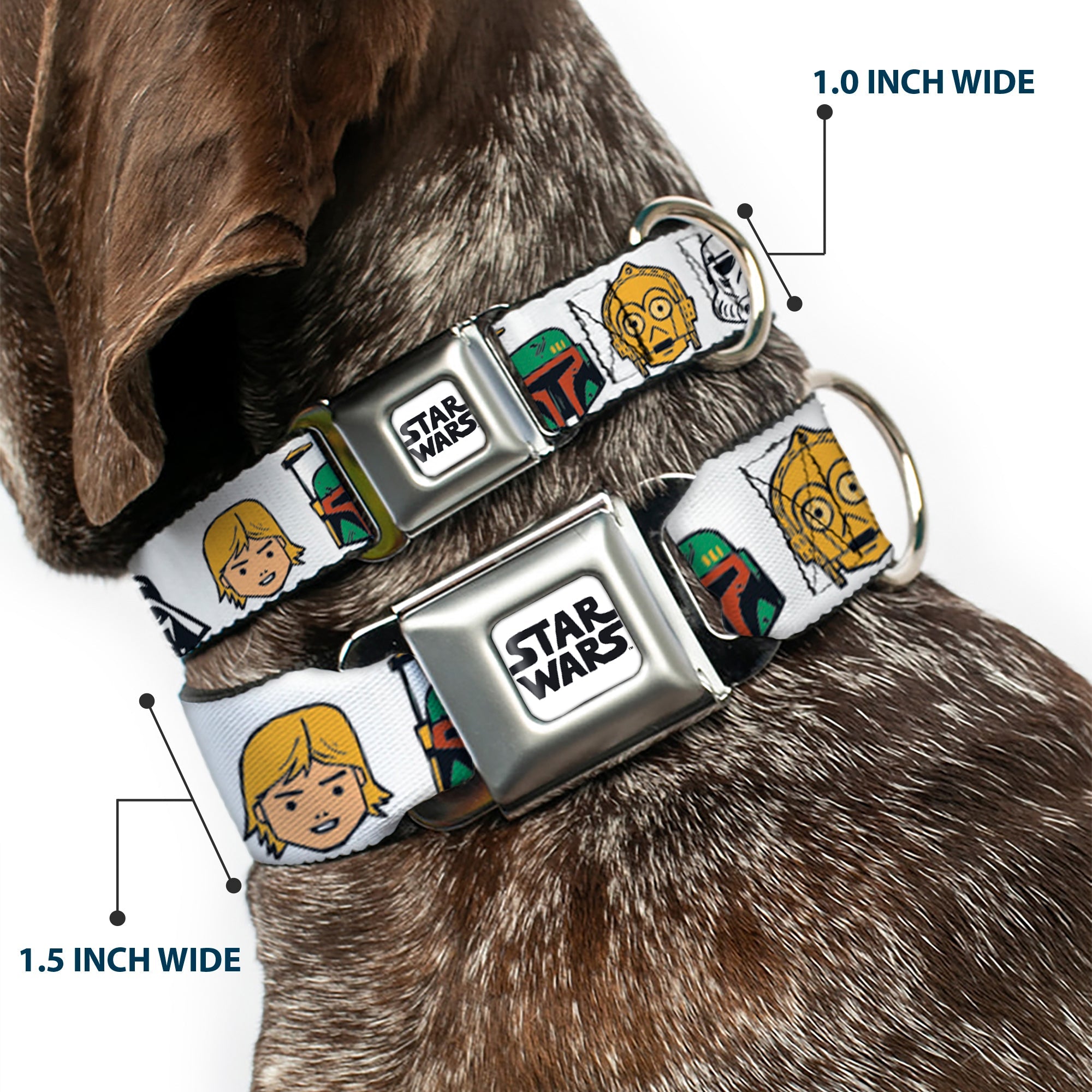 STAR WARS Doodle Logo Full Color White/Black Seatbelt Buckle Collar - Star Wars 6-Character Faces White