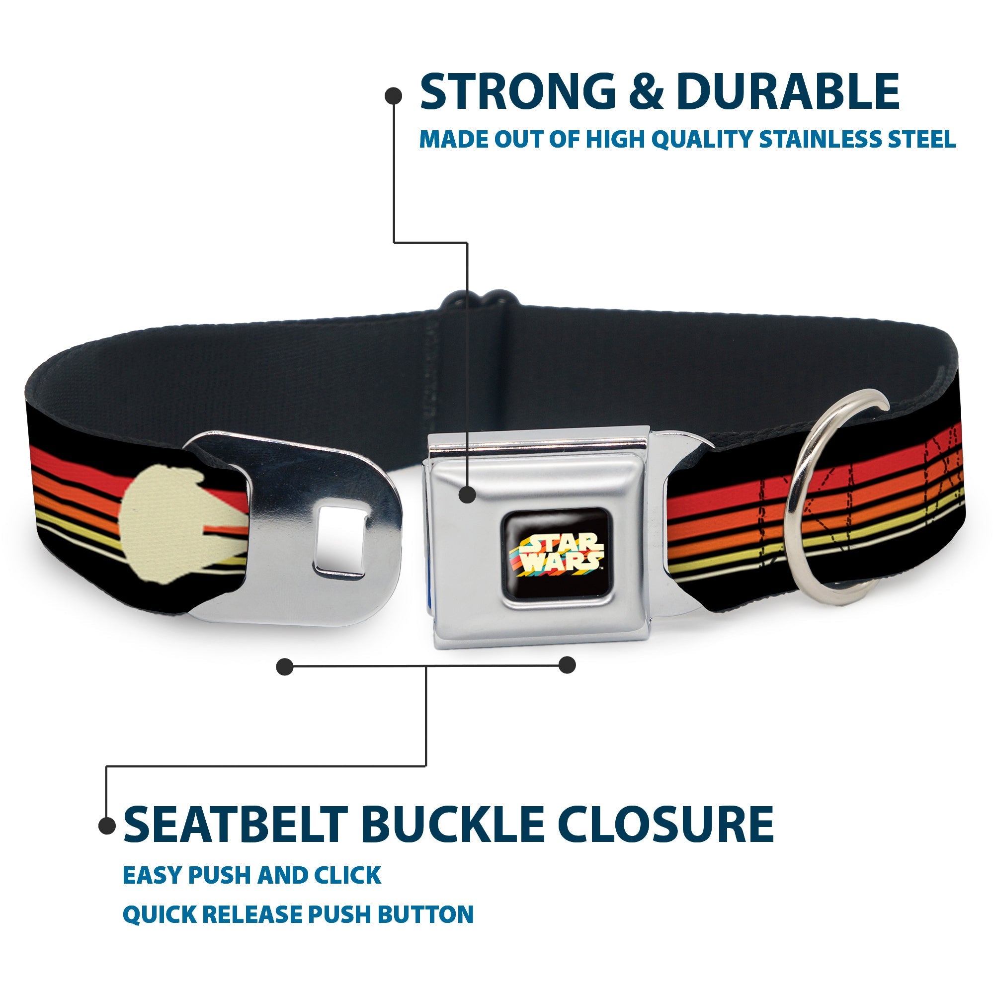STAR WARS Stripe Logo Full Color Black/Multi Color Seatbelt Buckle Collar - Star Wars Millennium Falcon Stripe Black/Multi Color