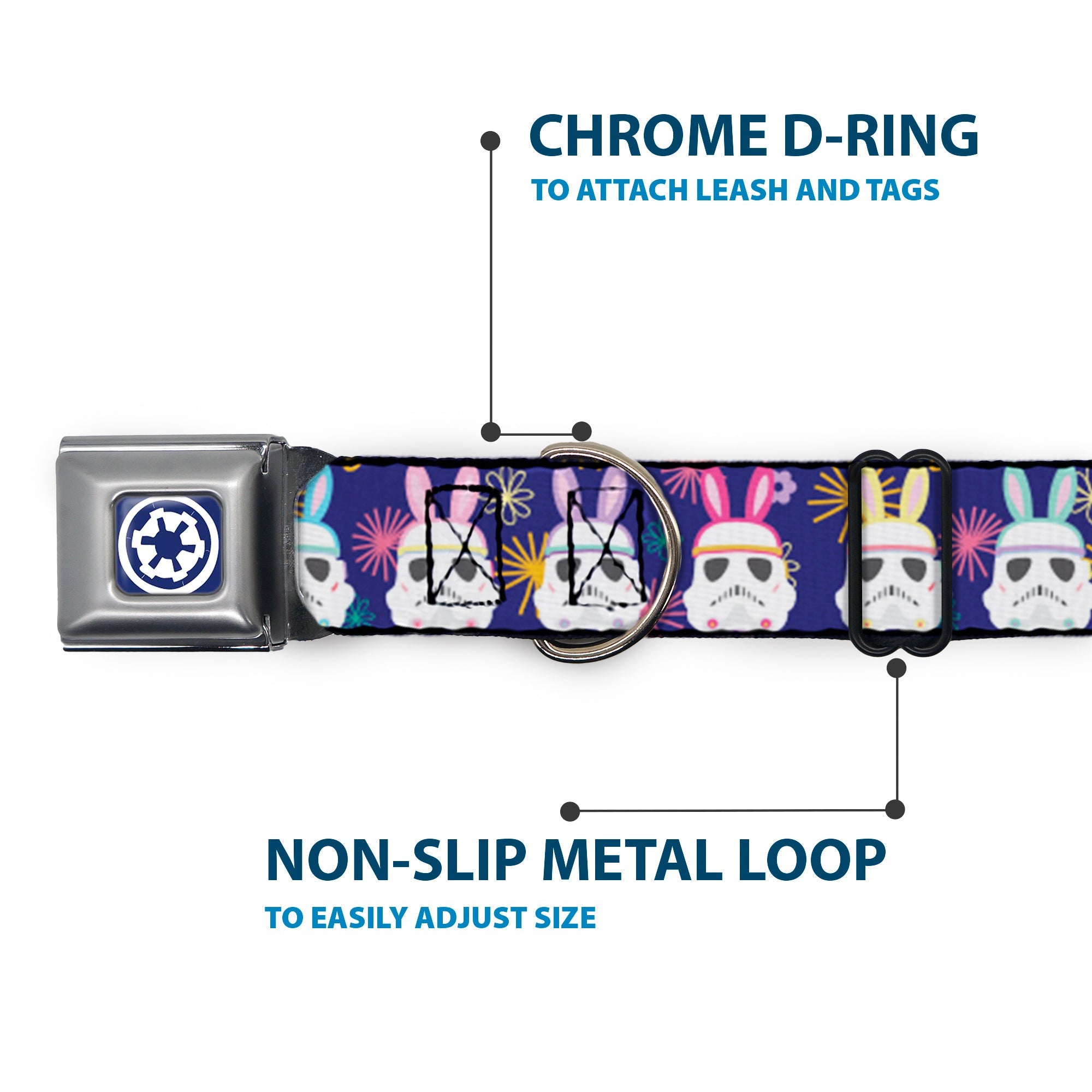 Star Wars Galactic Empire Icon Full Color Purple/White Seatbelt Buckle Collar - Star Wars Holiday Stormtrooper Easter Bunny Ears Purple