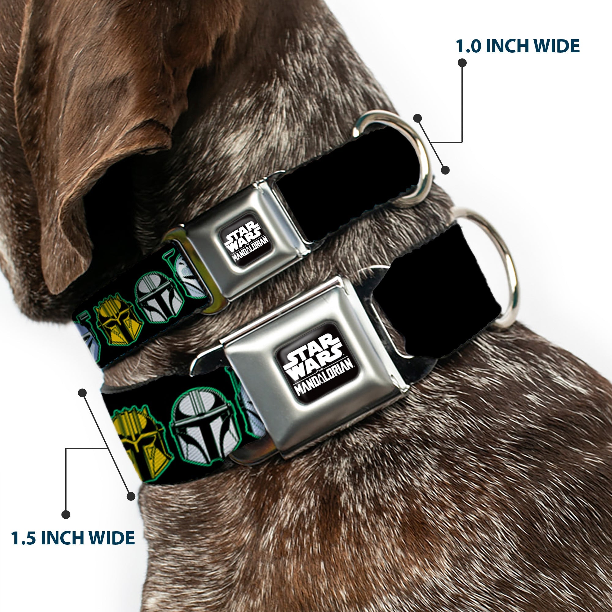 STAR THE MANDALORAIN Title Logo Full Color Black/White Seatbelt Buckle Collar - Star Wars the Mandalorian Helmets Black/Multi Color