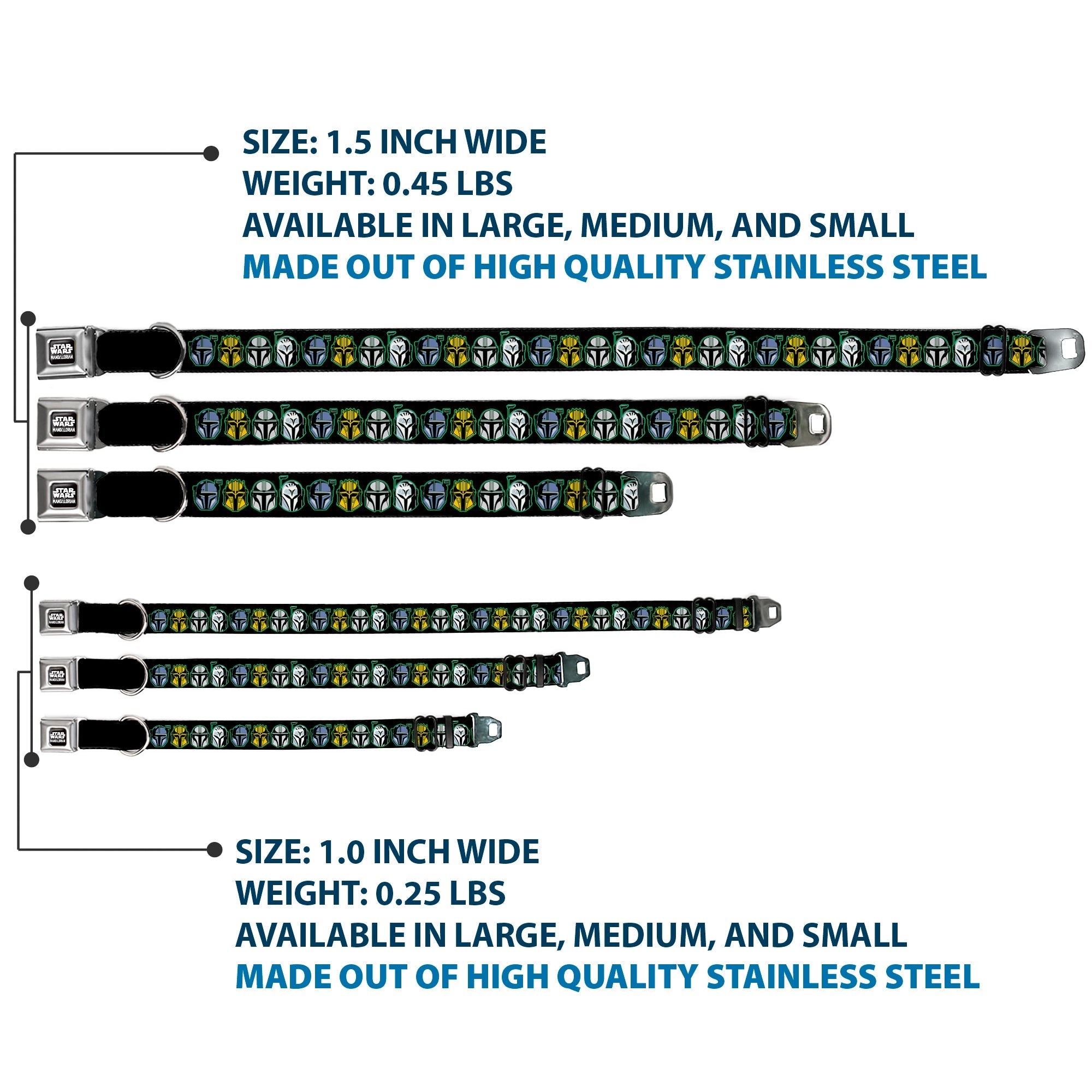 STAR THE MANDALORAIN Title Logo Full Color Black/White Seatbelt Buckle Collar - Star Wars the Mandalorian Helmets Black/Multi Color