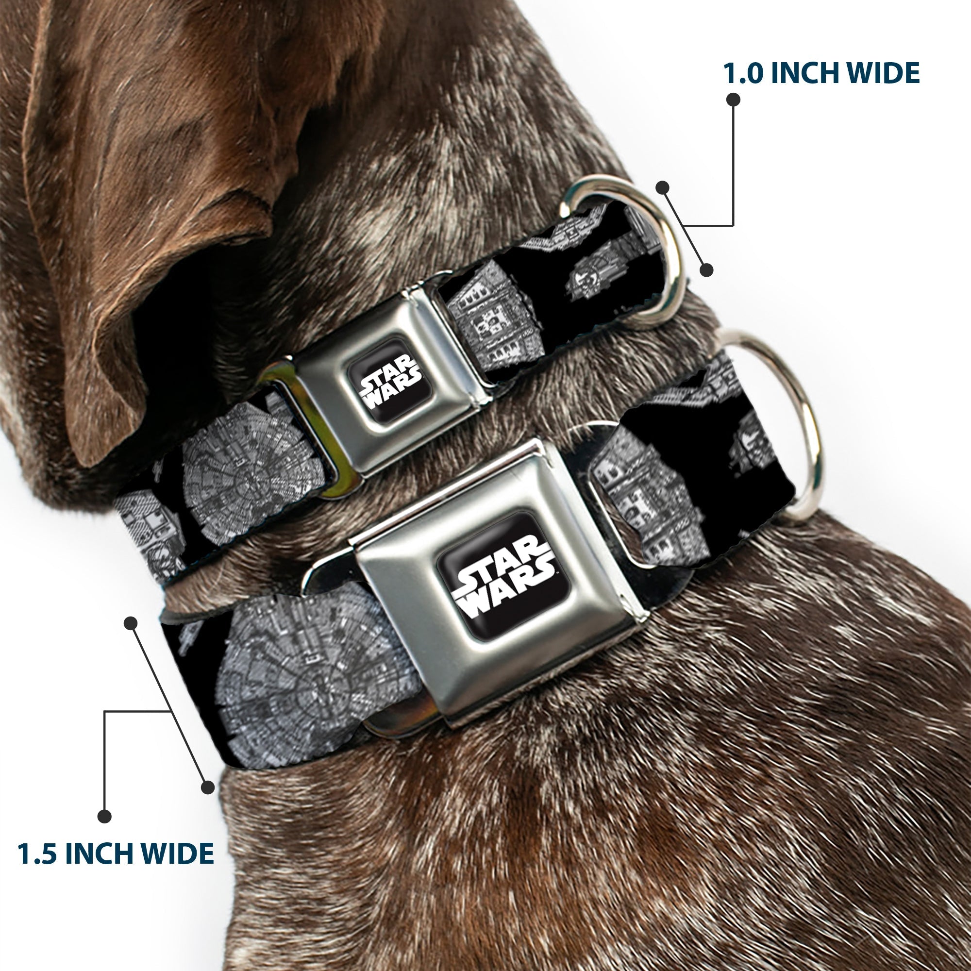 STAR WARS Logo Full Color Black/White Seatbelt Buckle Collar - Star Wars Ships and Vehicles Black/Grays
