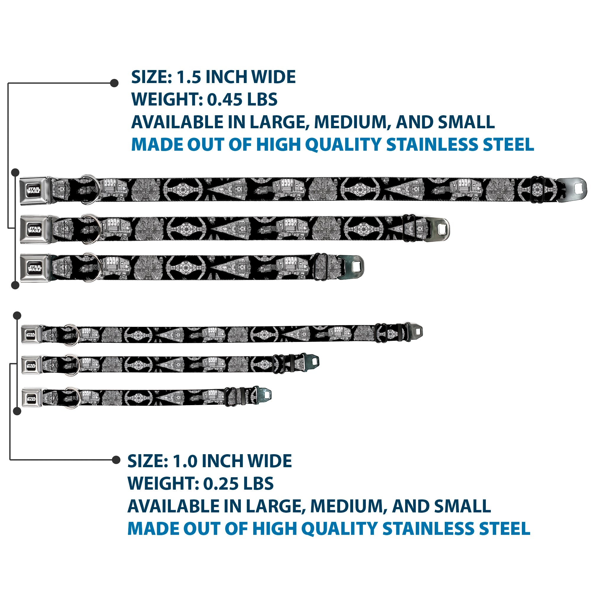 STAR WARS Logo Full Color Black/White Seatbelt Buckle Collar - Star Wars Ships and Vehicles Black/Grays