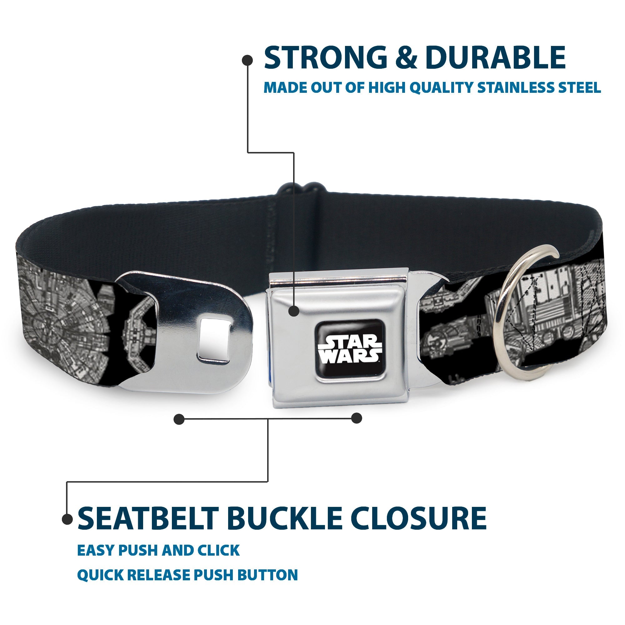 STAR WARS Logo Full Color Black/White Seatbelt Buckle Collar - Star Wars Ships and Vehicles Black/Grays
