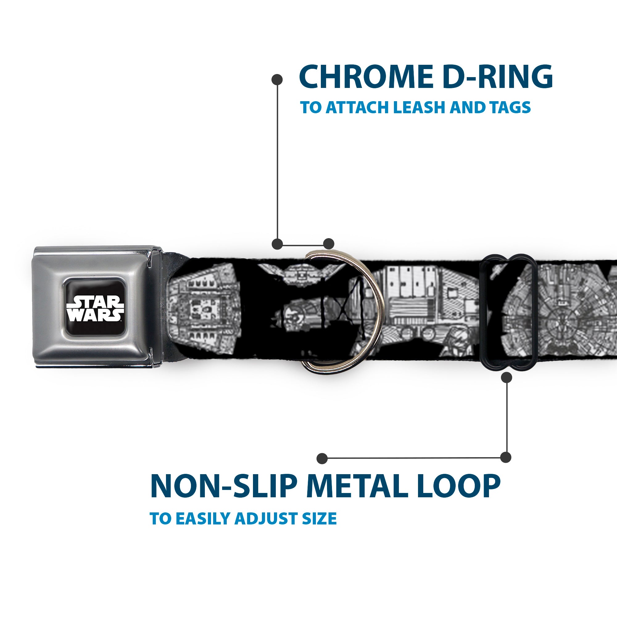 STAR WARS Logo Full Color Black/White Seatbelt Buckle Collar - Star Wars Ships and Vehicles Black/Grays