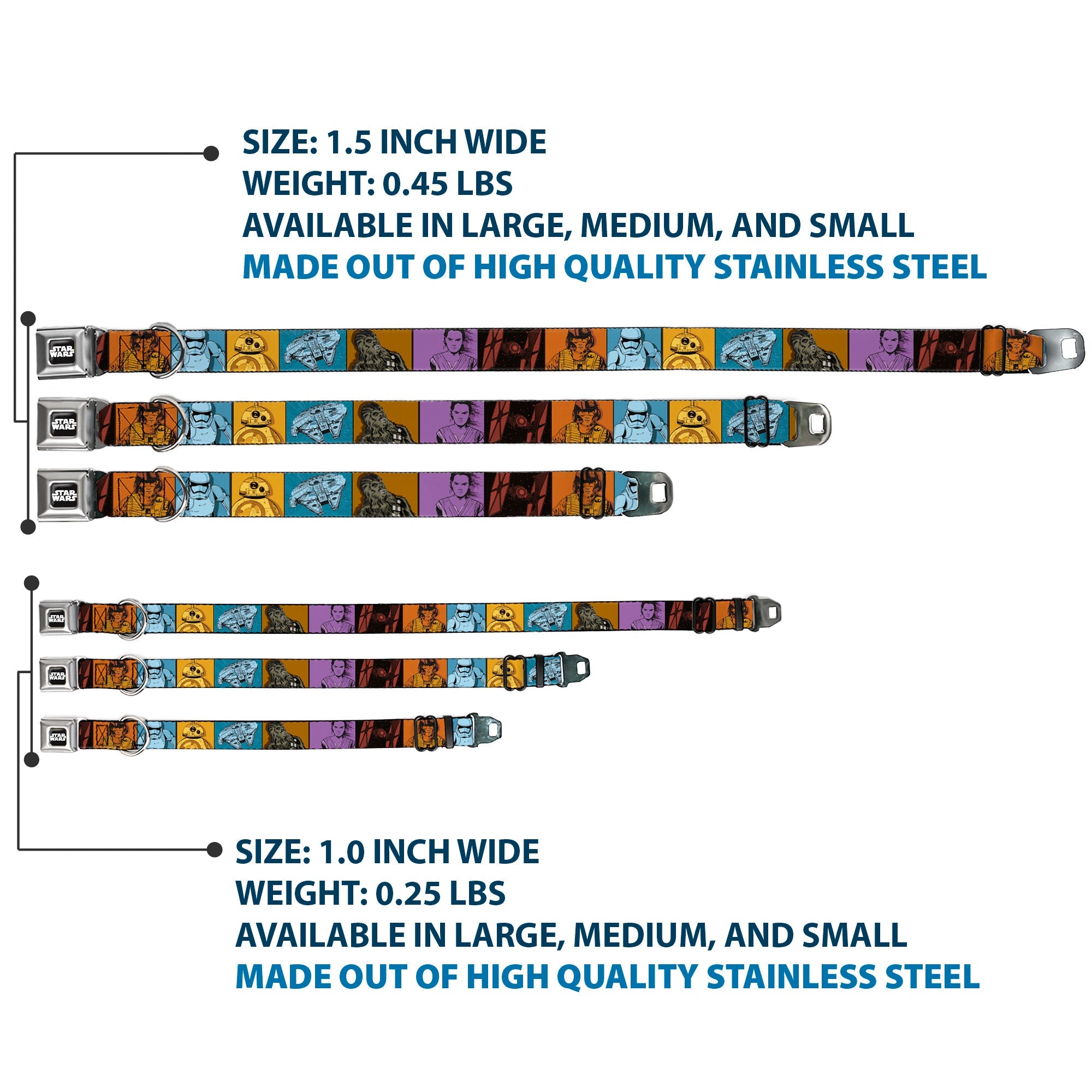 STAR WARS Logo Full Color Black/White Seatbelt Buckle Collar - Star Wars the Force Awakens Character and Icon Blocks Multi Color