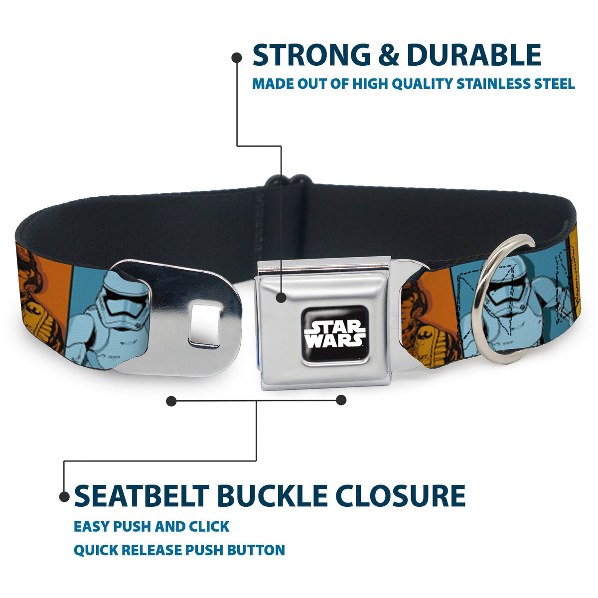 STAR WARS Logo Full Color Black/White Seatbelt Buckle Collar - Star Wars the Force Awakens Character and Icon Blocks Multi Color